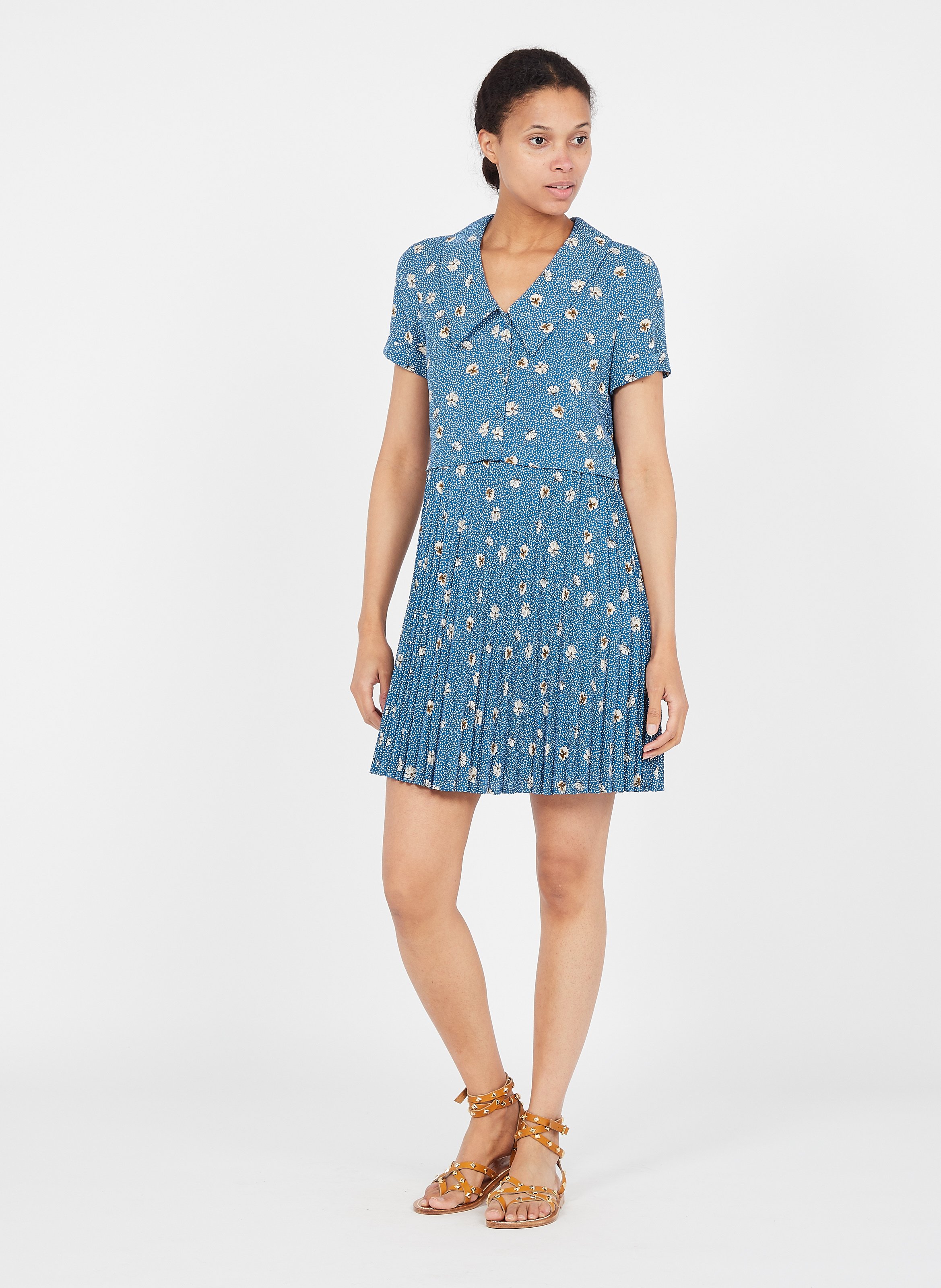Abito Chemisier Plissettato Con Stampa A Fiori E Pois Bleu à Pois I Code -  Donna | Place des Tendances