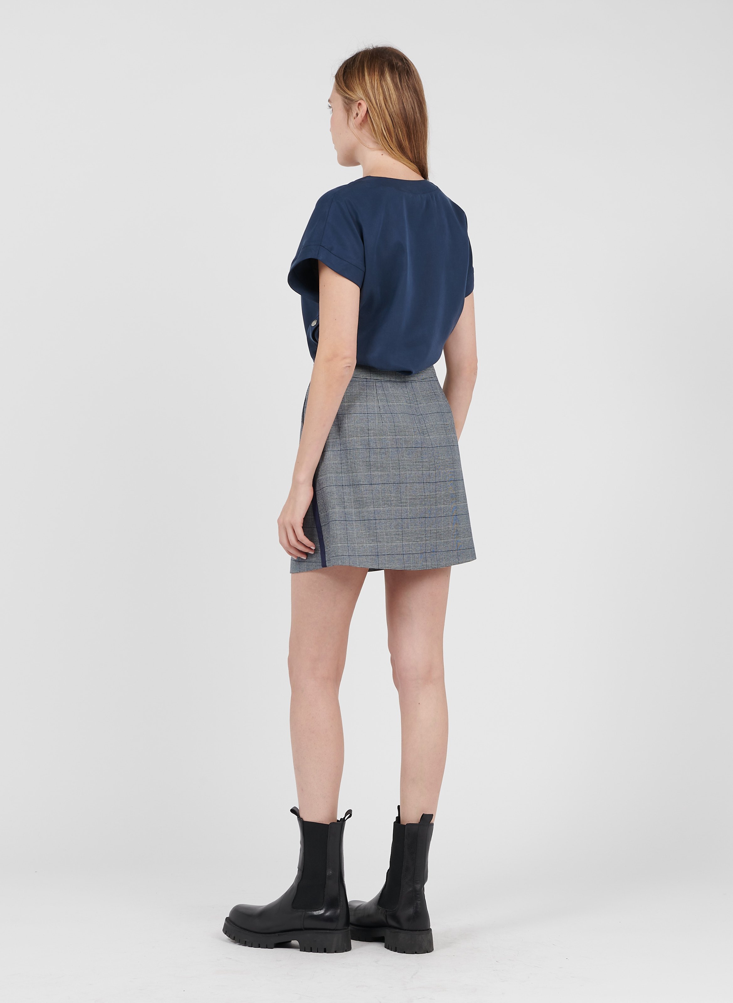 Gonna Corta A Quadri Bleu Marine à Carreaux I Code - Donna | Place des  Tendances
