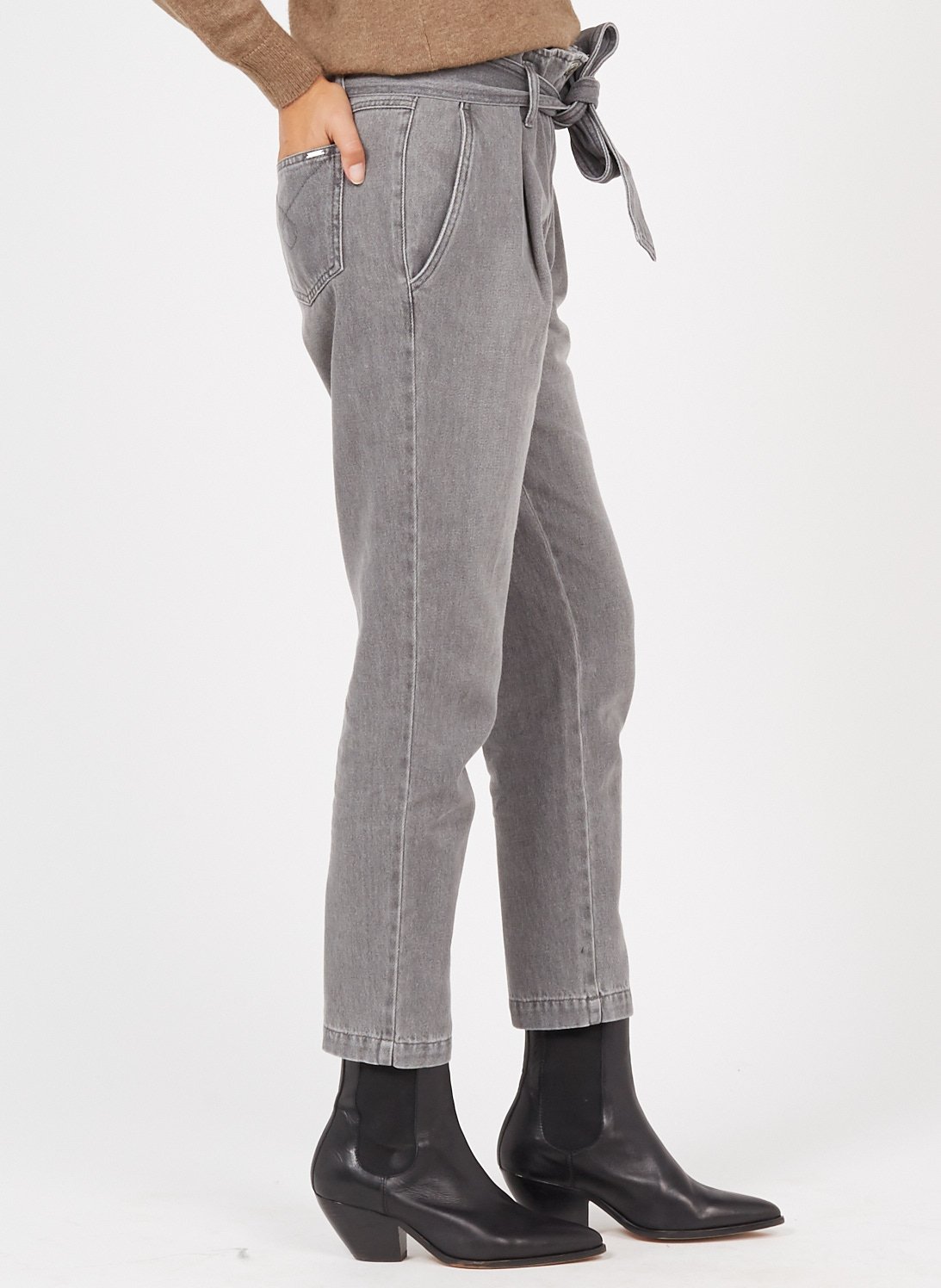 Jeans Larghi A Vita Alta In Cotone Da Indossare Con Cintura Light Grey Ikks  - Donna | Place des Tendances