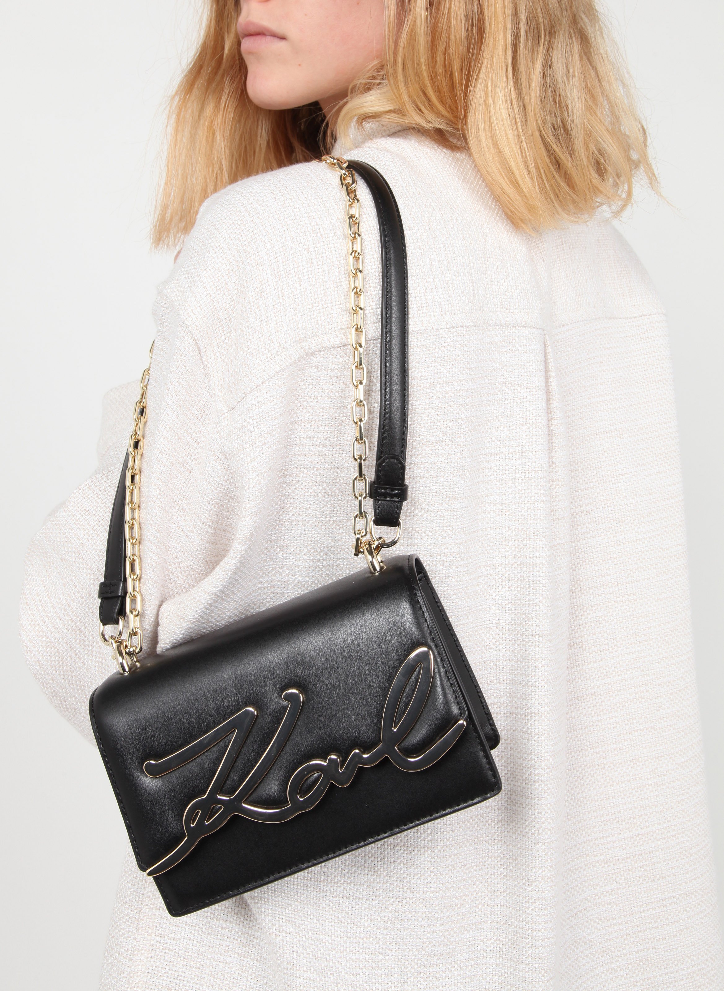 Borsa A Spalla In Pelle Black/gold Karl Lagerfeld - Donna | Place des  Tendances