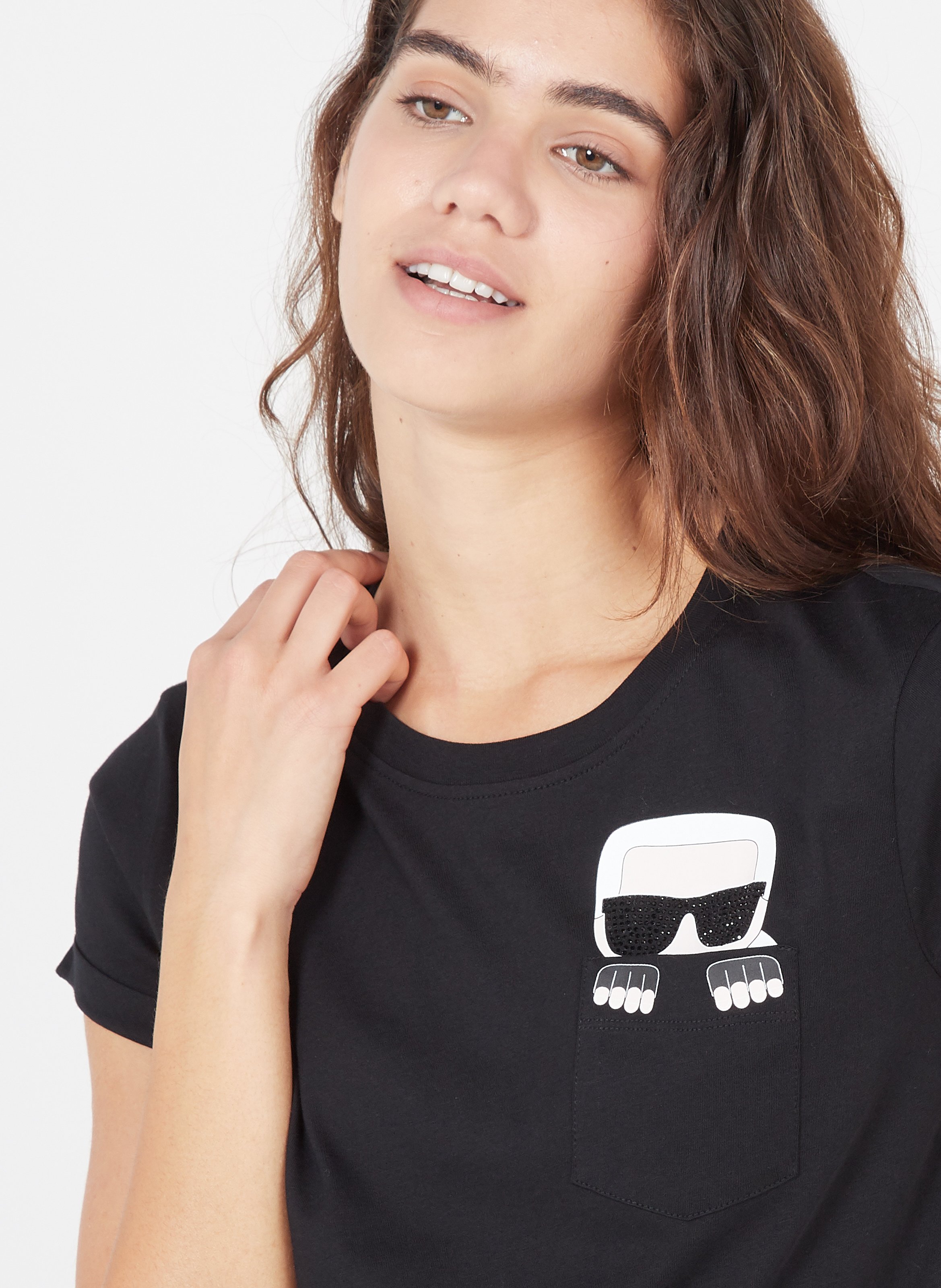 T-shirt Scollo Tondo Serigrafata In Cotone Bio 999 Black Karl Lagerfeld -  Donna | Place des Tendances