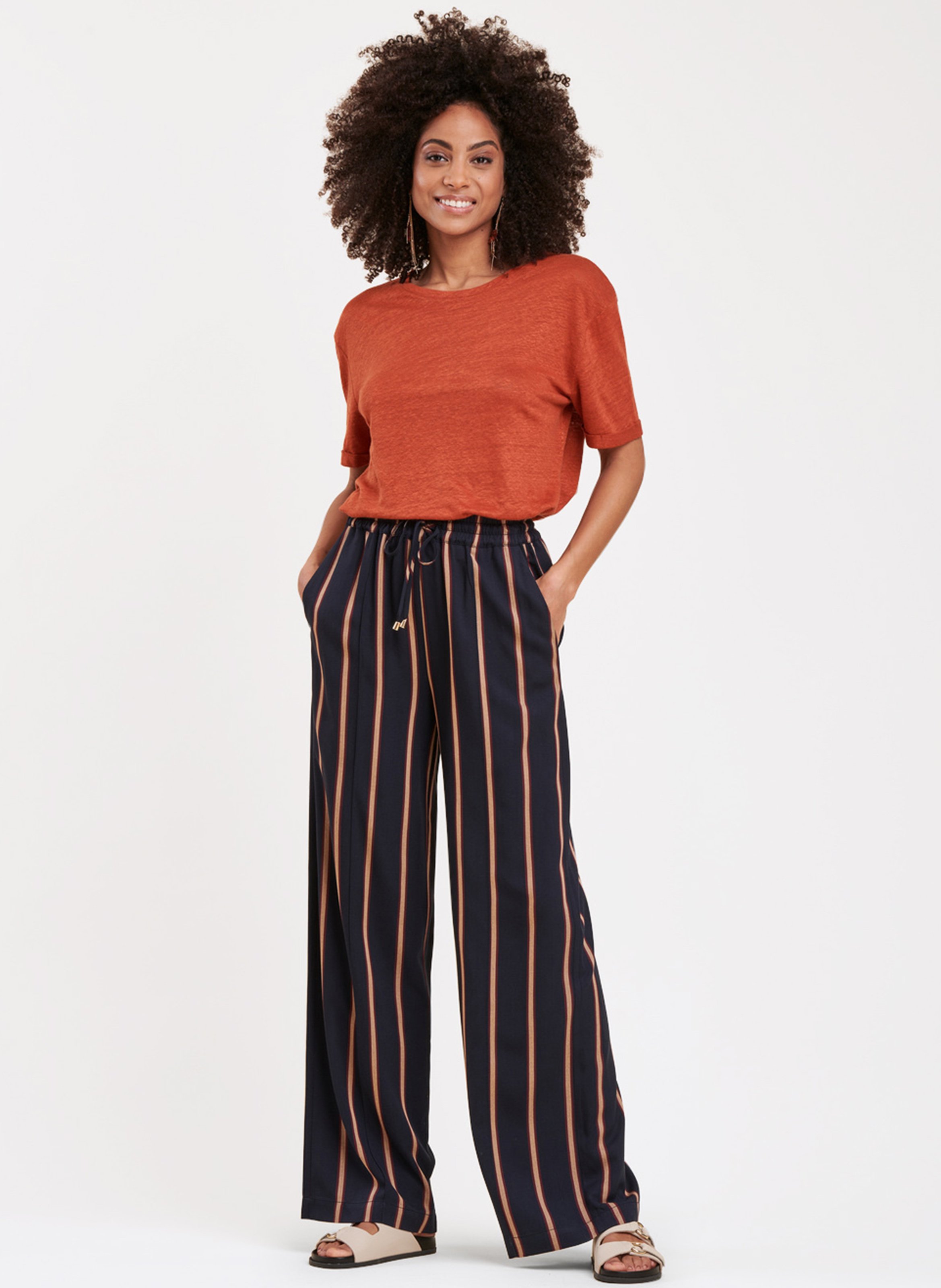 Pantaloni Larghi A Vita Alta A Righe Bleu Encre La Fee Maraboutee - Donna |  Place des Tendances