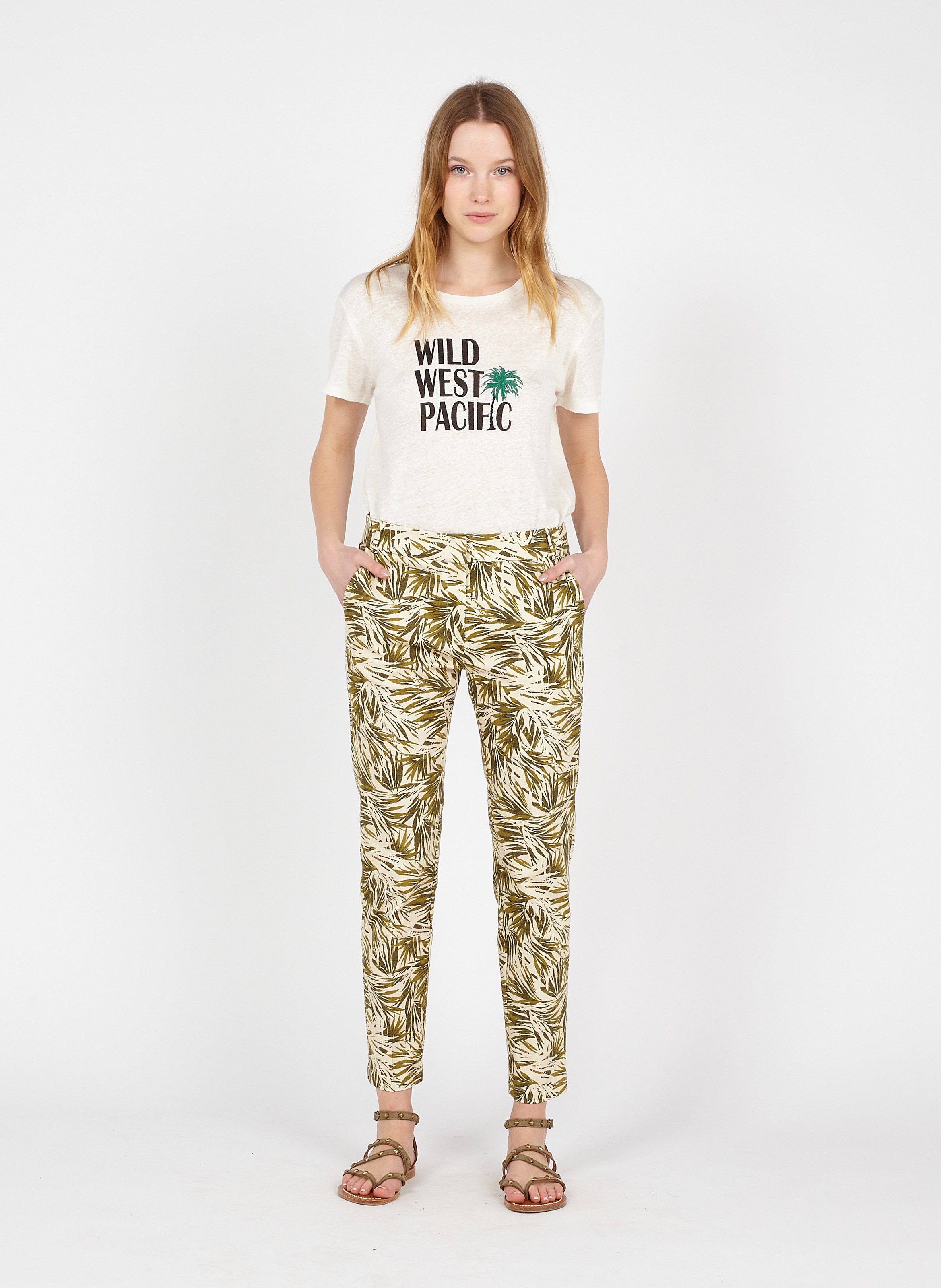 Pantaloni Dritti Stampati In Cotone Stretch Feuillage La Petite Francaise -  Donna | Place des Tendances