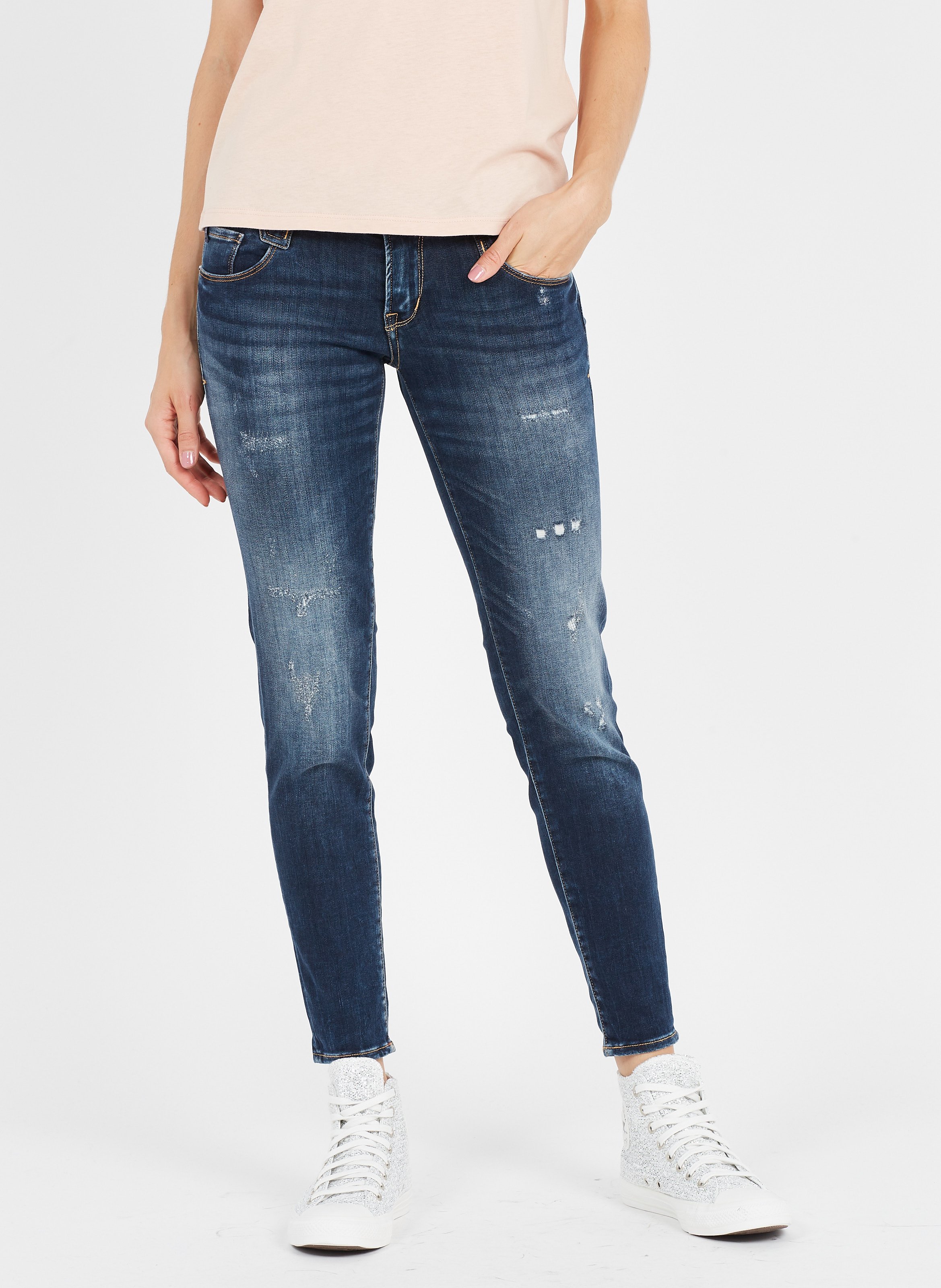 Jeans Slim Push-up 7/8 Destroy Blue Le Temps Des Cerises - Donna | Place  des Tendances