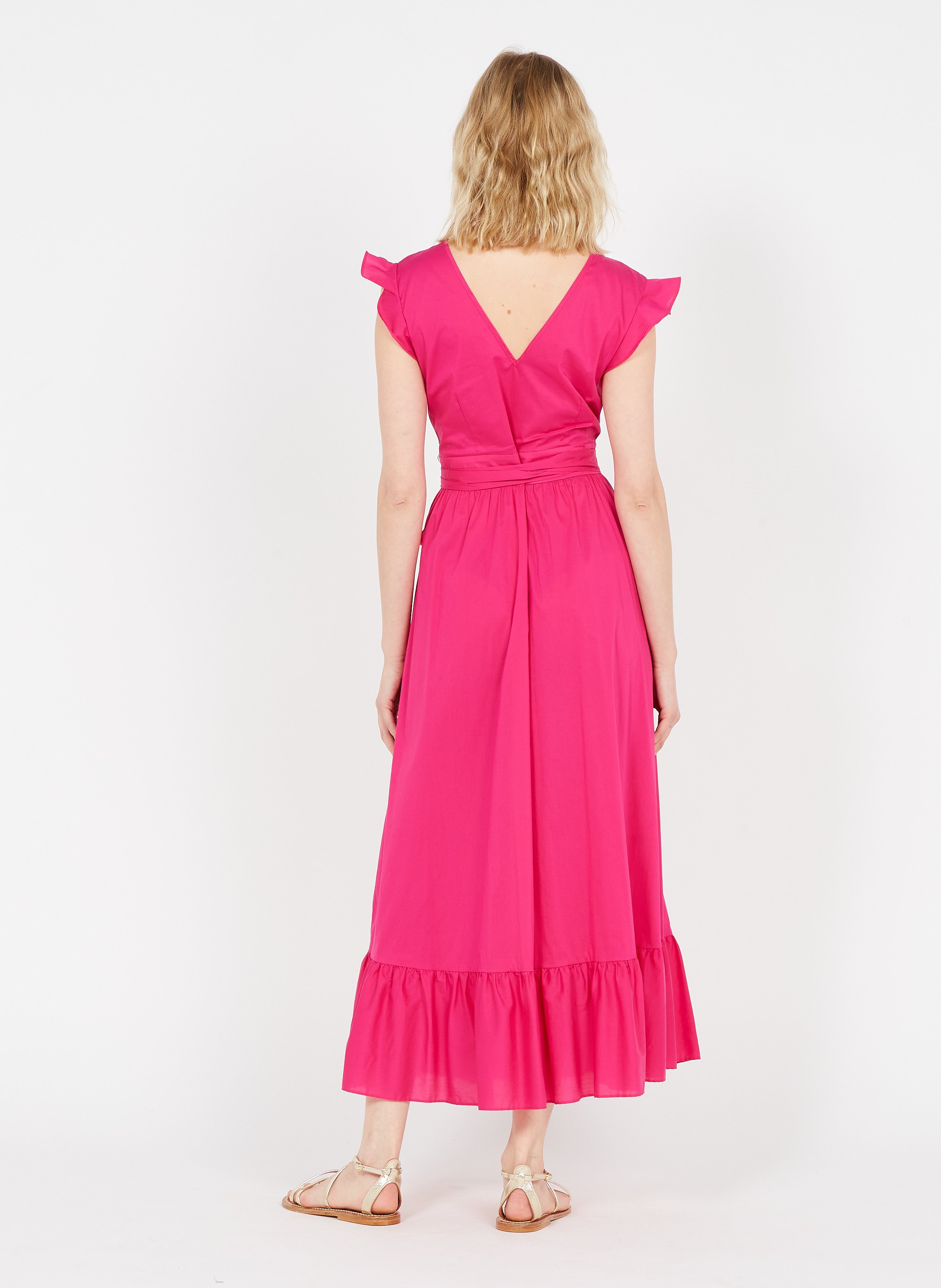 Abito Lungo Scollo A V In Misto Cotone Da Indossare Con Cintura Dark Fuxia Liu  Jo - Donna | Place des Tendances