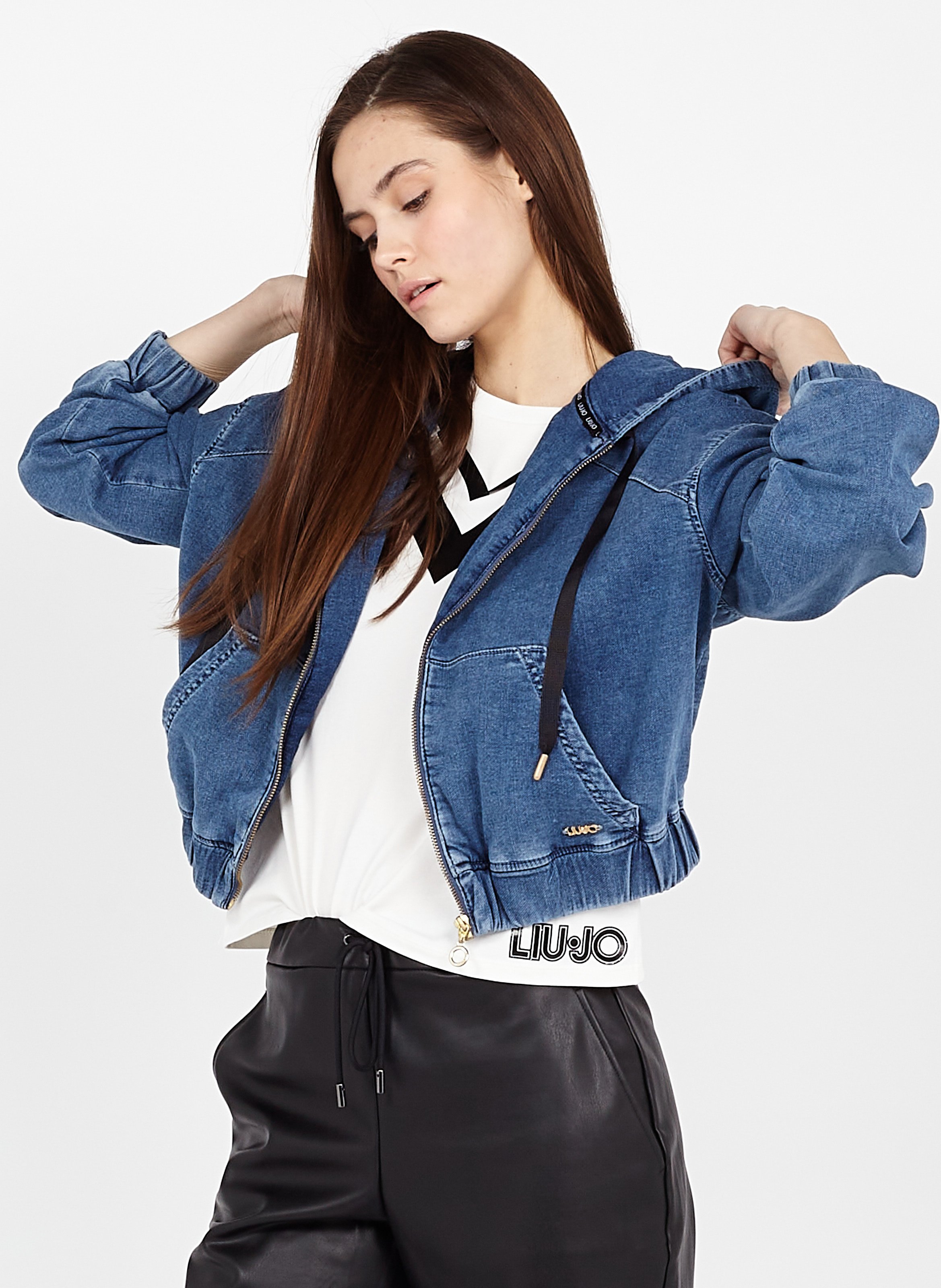 Giubbotto Scollo Tondo Con Cappuccio In Jeans Den.blu Ligh.blue Liu Jo -  Donna | Place des Tendances