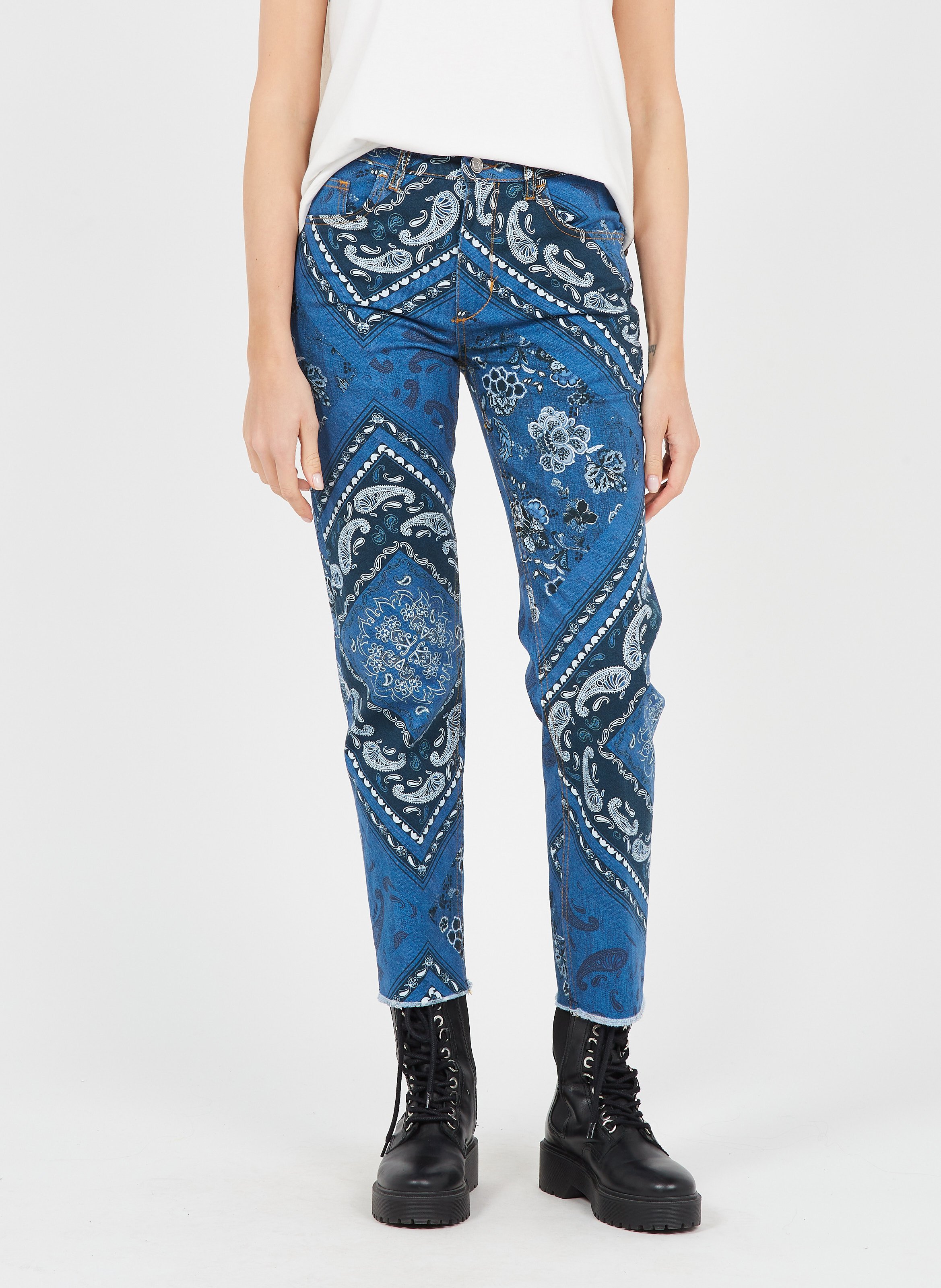Jeans Dritti A Vita Alta Stampati Den.blue Prints Wash Liu Jo - Donna |  Place des Tendances