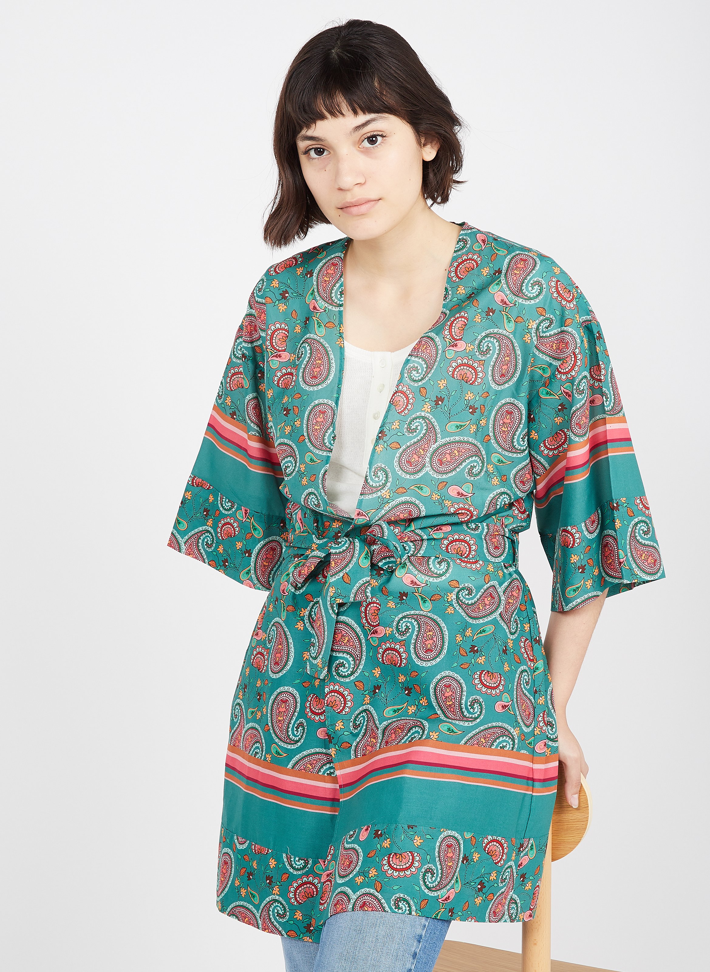 Kimono Stampato In Cotone Cachemire Fol.green Liu Jo - Donna | Place des  Tendances