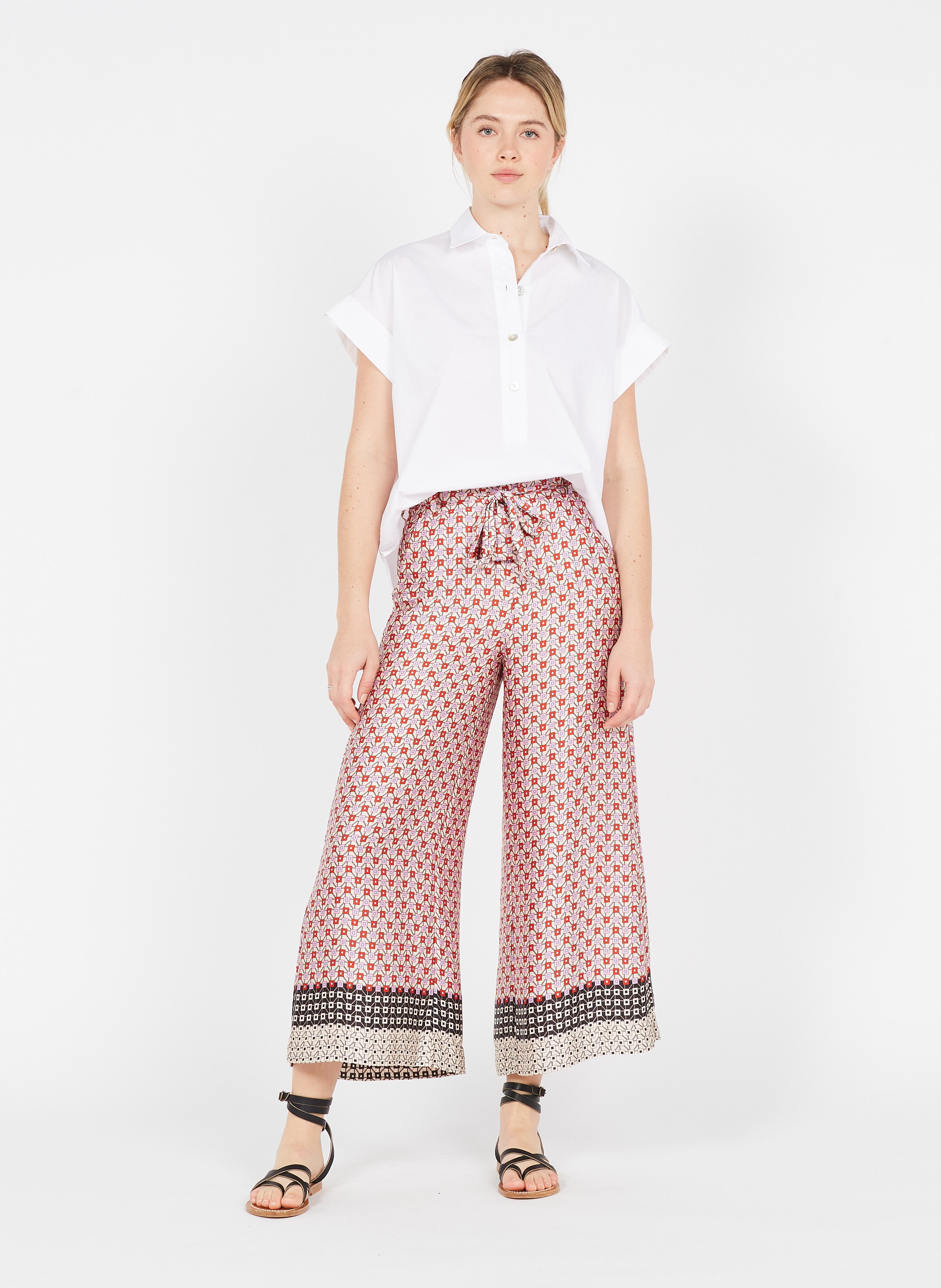Pantaloni Larghi Stampati In Raso Texas Geomet.border Liu Jo - Donna |  Place des Tendances