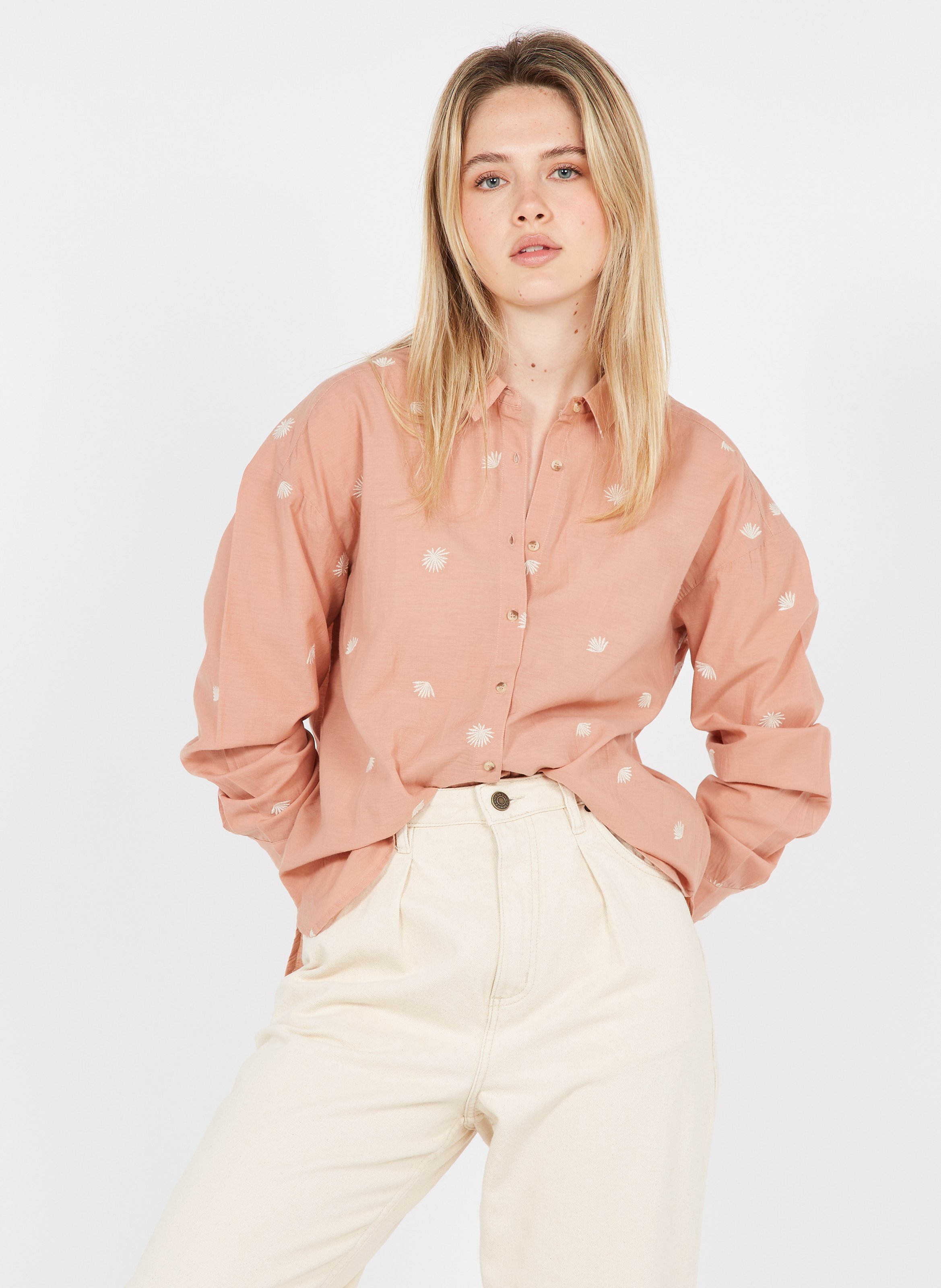Camicia Oversize Collo Classico Ricamata In Misto Cotone Make Up Maison 123  - Donna | Place des Tendances