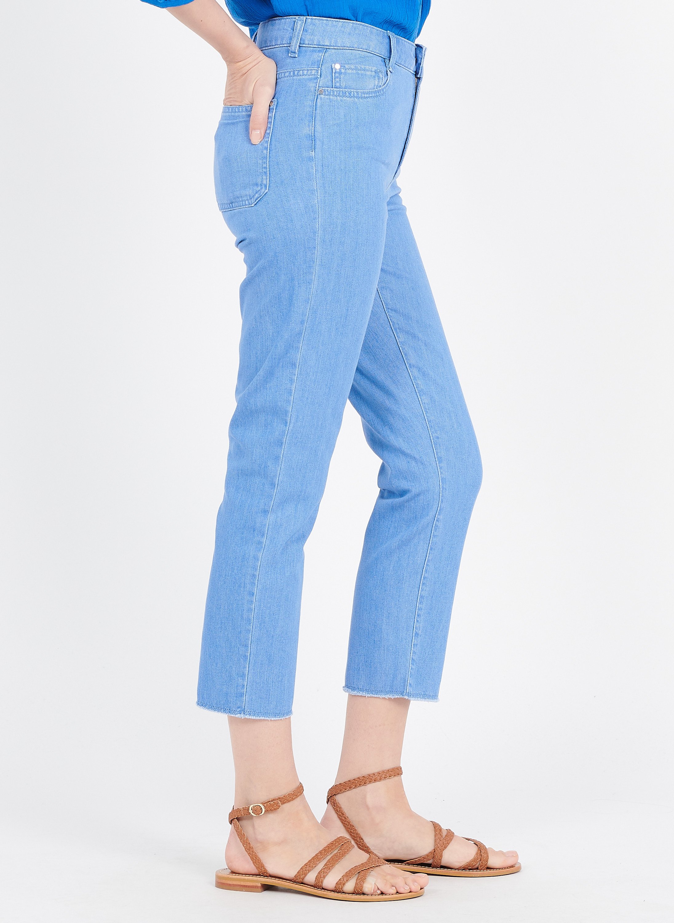 Jeans Dritti Con Bordi Tagliati A Vivo In Cotone Bleu Ciel Maison 123 -  Donna | Place des Tendances