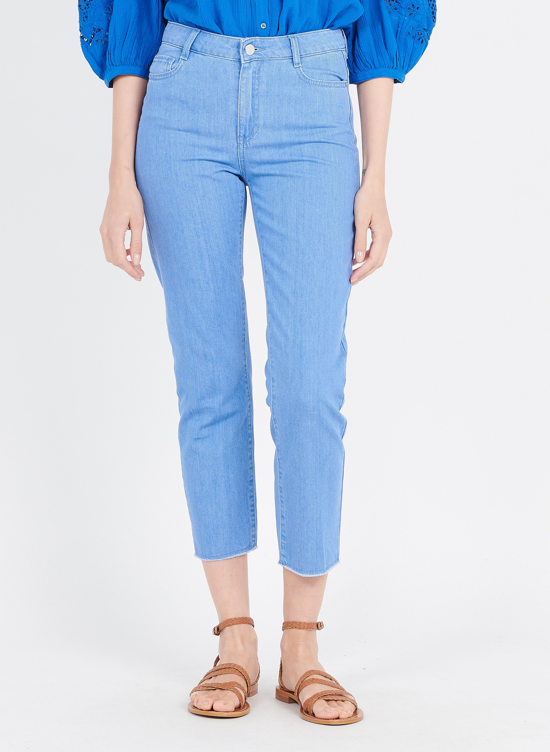 Jeans Dritti Con Bordi Tagliati A Vivo In Cotone Bleu Ciel Maison 123 -  Donna | Place des Tendances