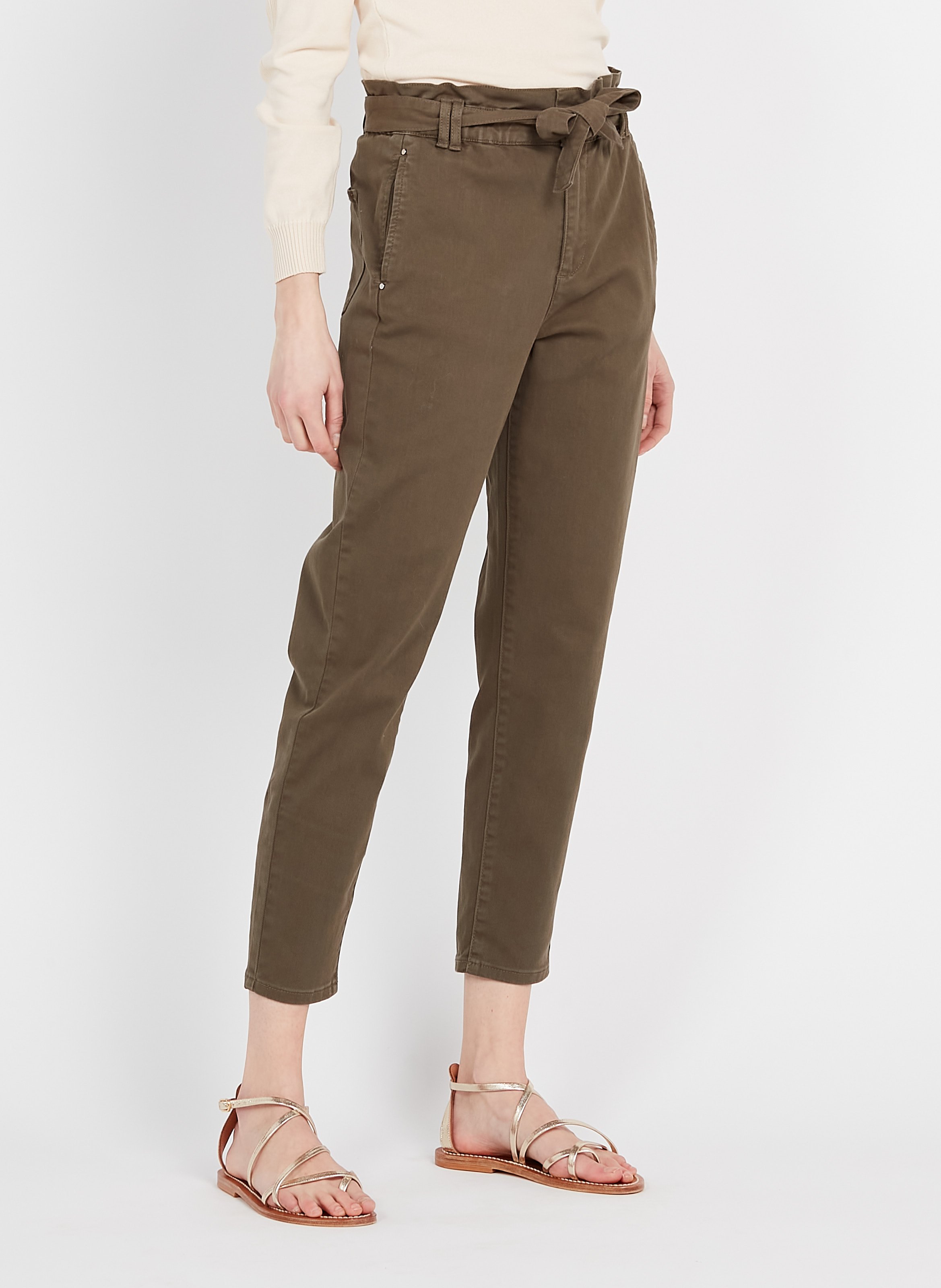 Pantaloni Paper Bag In Cotone Kaki Maison 123 - Donna | Place des Tendances