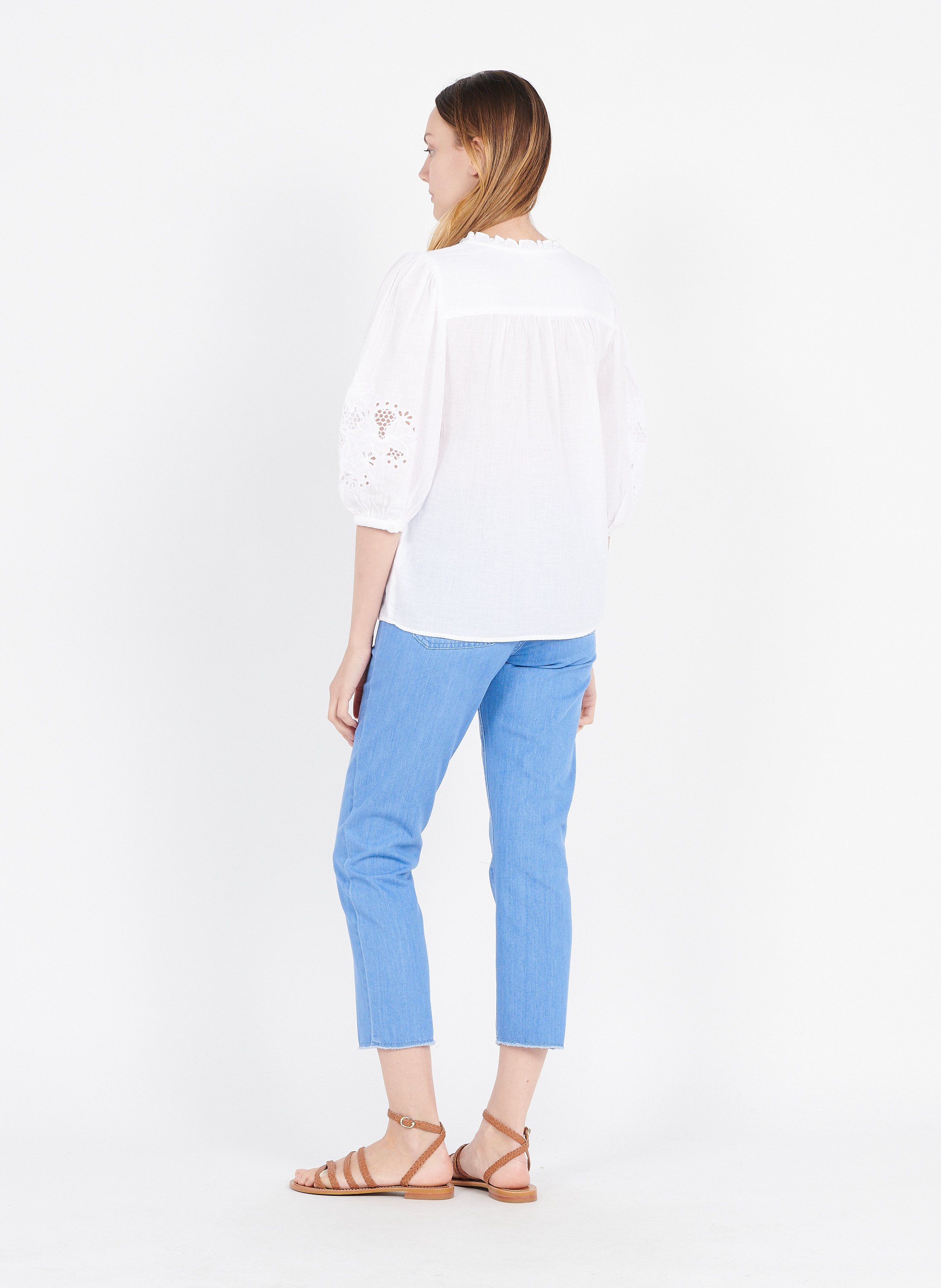 Jeans Dritti Con Bordi Tagliati A Vivo In Cotone Bleu Ciel Maison 123 -  Donna | Place des Tendances