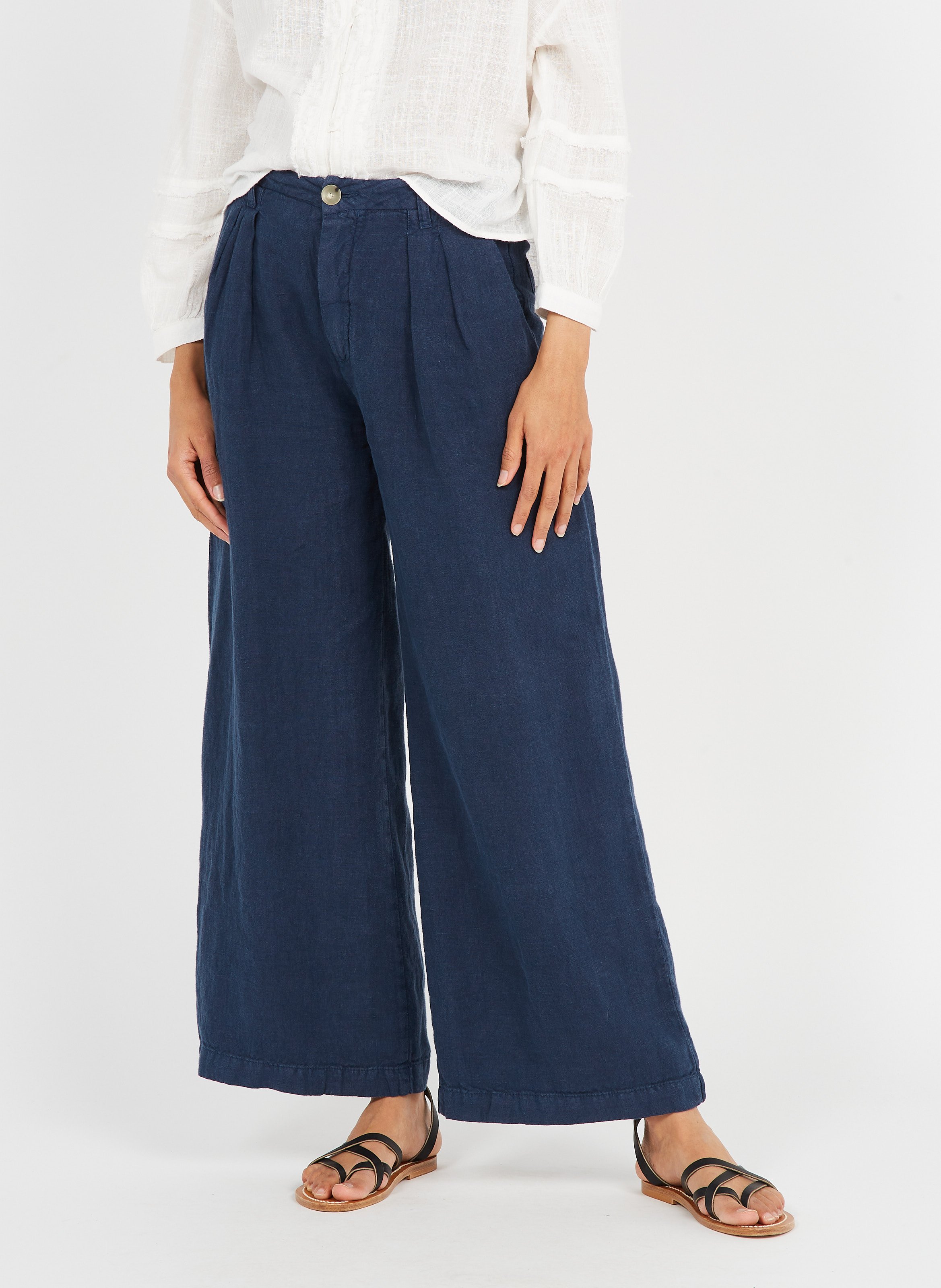 Pantaloni Larghi In Lino Rustic Blue Maison Hotel - Donna | Place des  Tendances