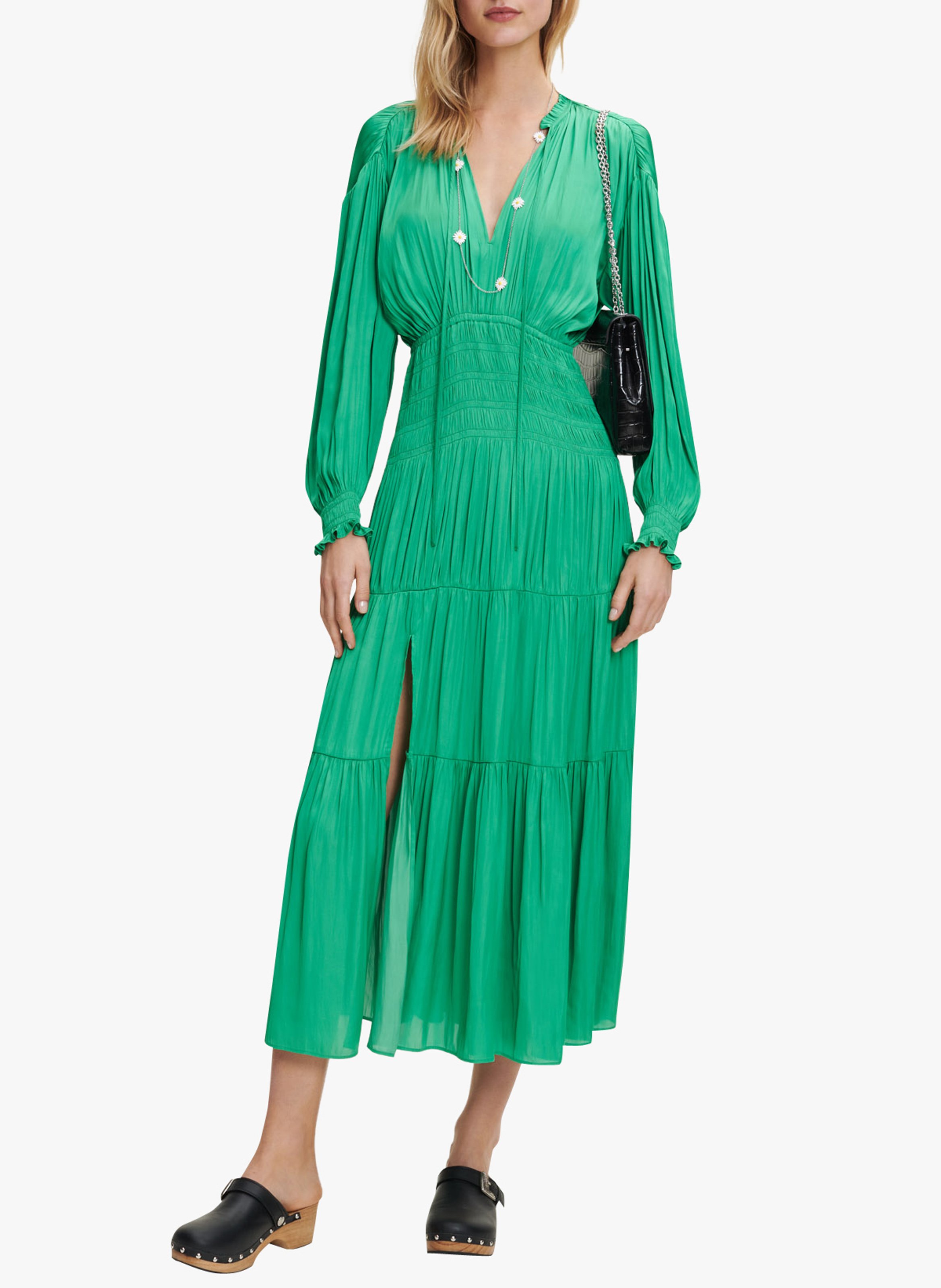 Abito Lungo A Collo Alto Plissettato In Raso Vert Maje - Donna | Place des  Tendances