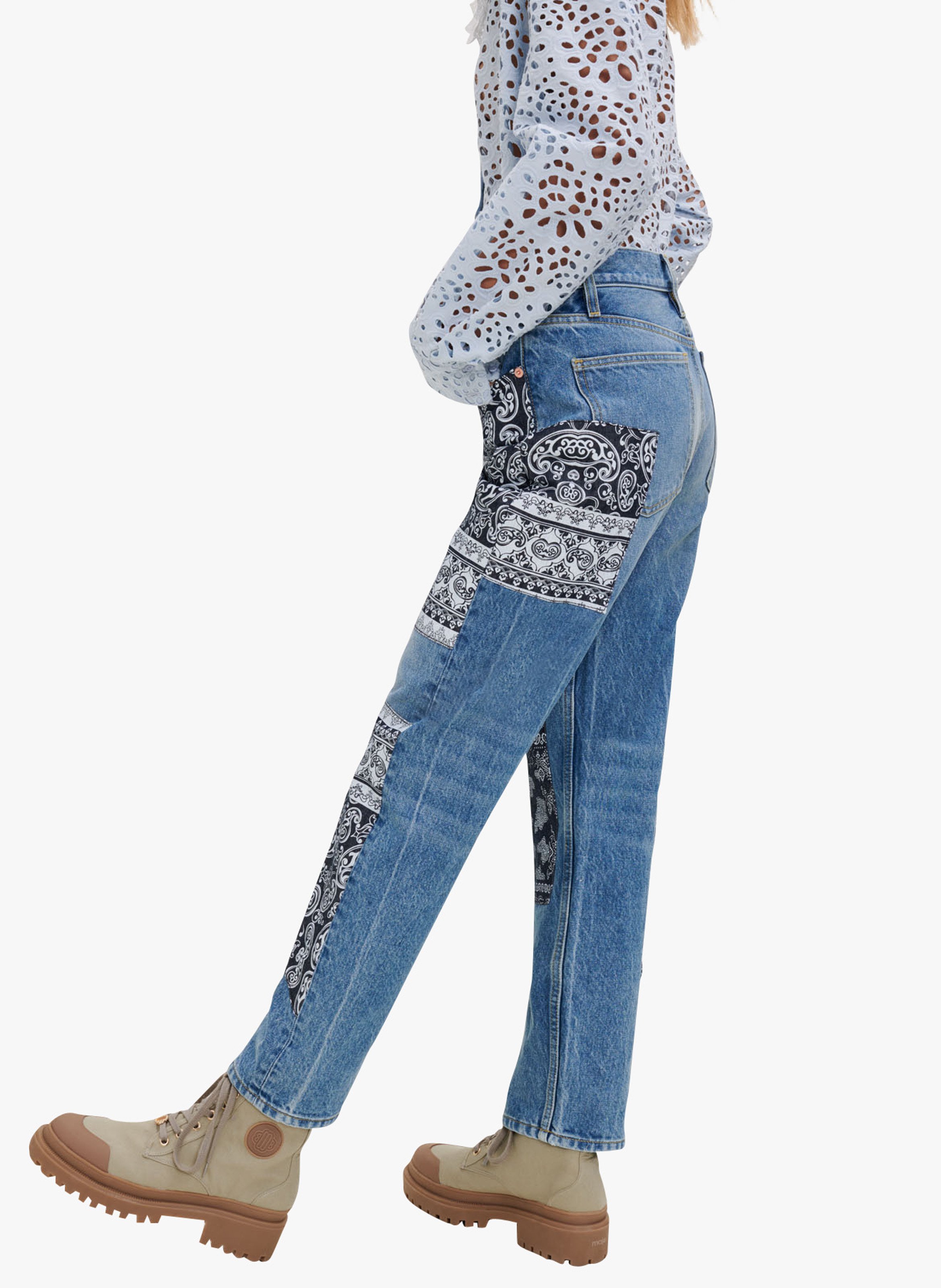 Jeans Dritti A Vita Alta Patchwork Bleu Maje - Donna | Place des Tendances