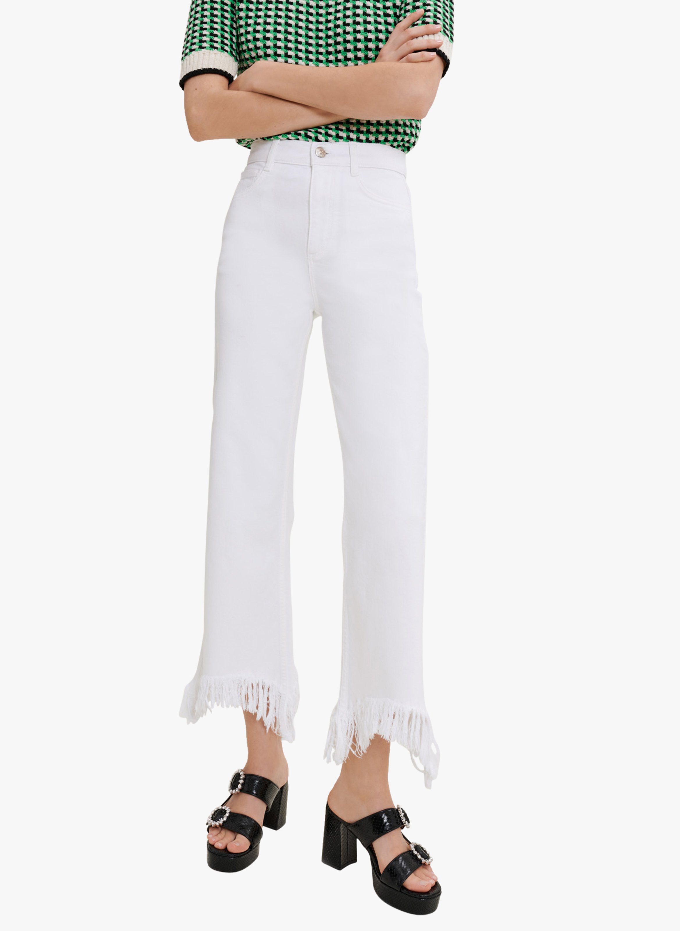 Jeans Larghi A Vita Alta Con Frange Blanc Maje - Donna | Place des Tendances