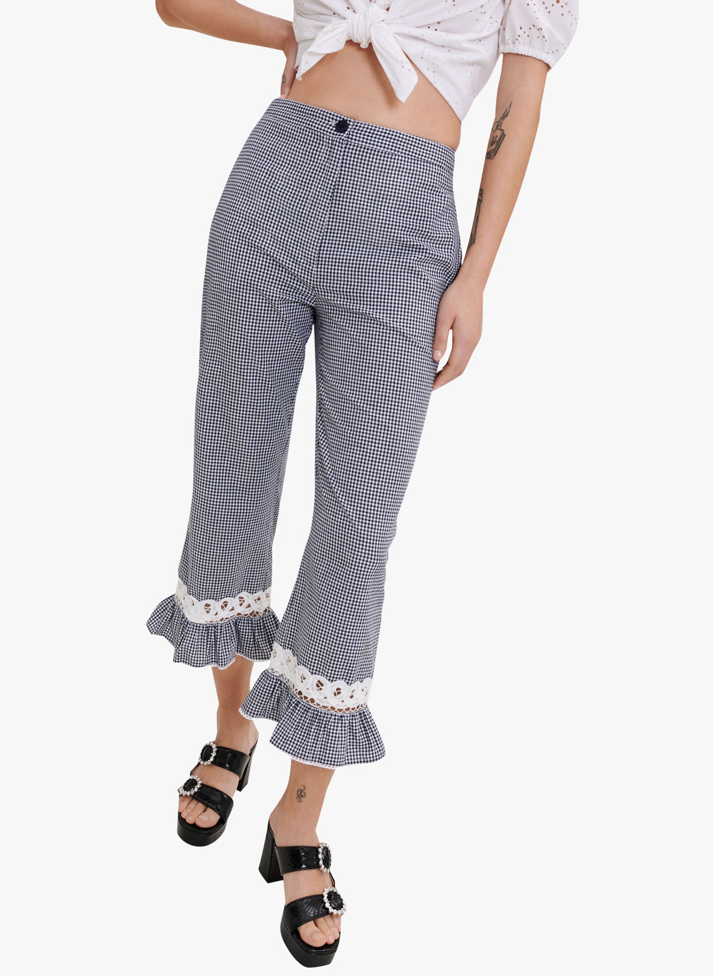 Pantaloni Dritti Stampati Vichy Marine / Ecru Maje - Donna | Place des  Tendances