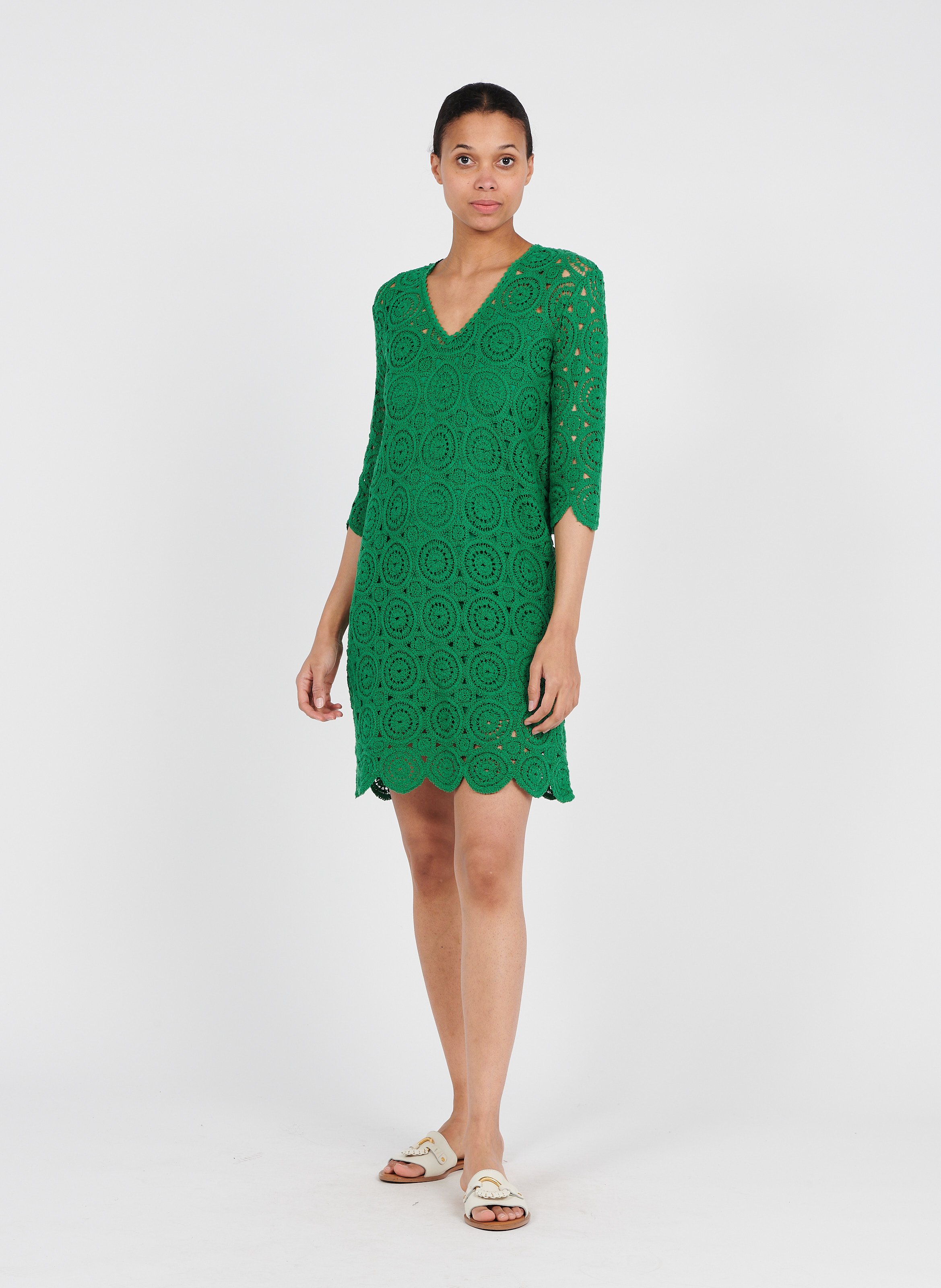 Abito Corto Scollo A V In Pizzo Green Max\u0026co. - Donna | Place des Tendances