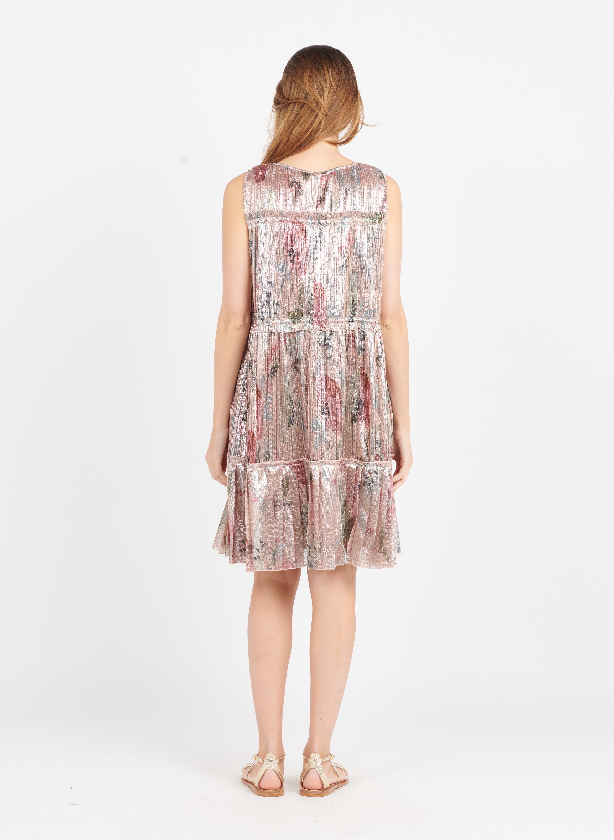 Abito Corto Scollo Tondo Stampato Metallizzato Powder Pink Pattern Max\u0026co.  - Donna | Place des Tendances