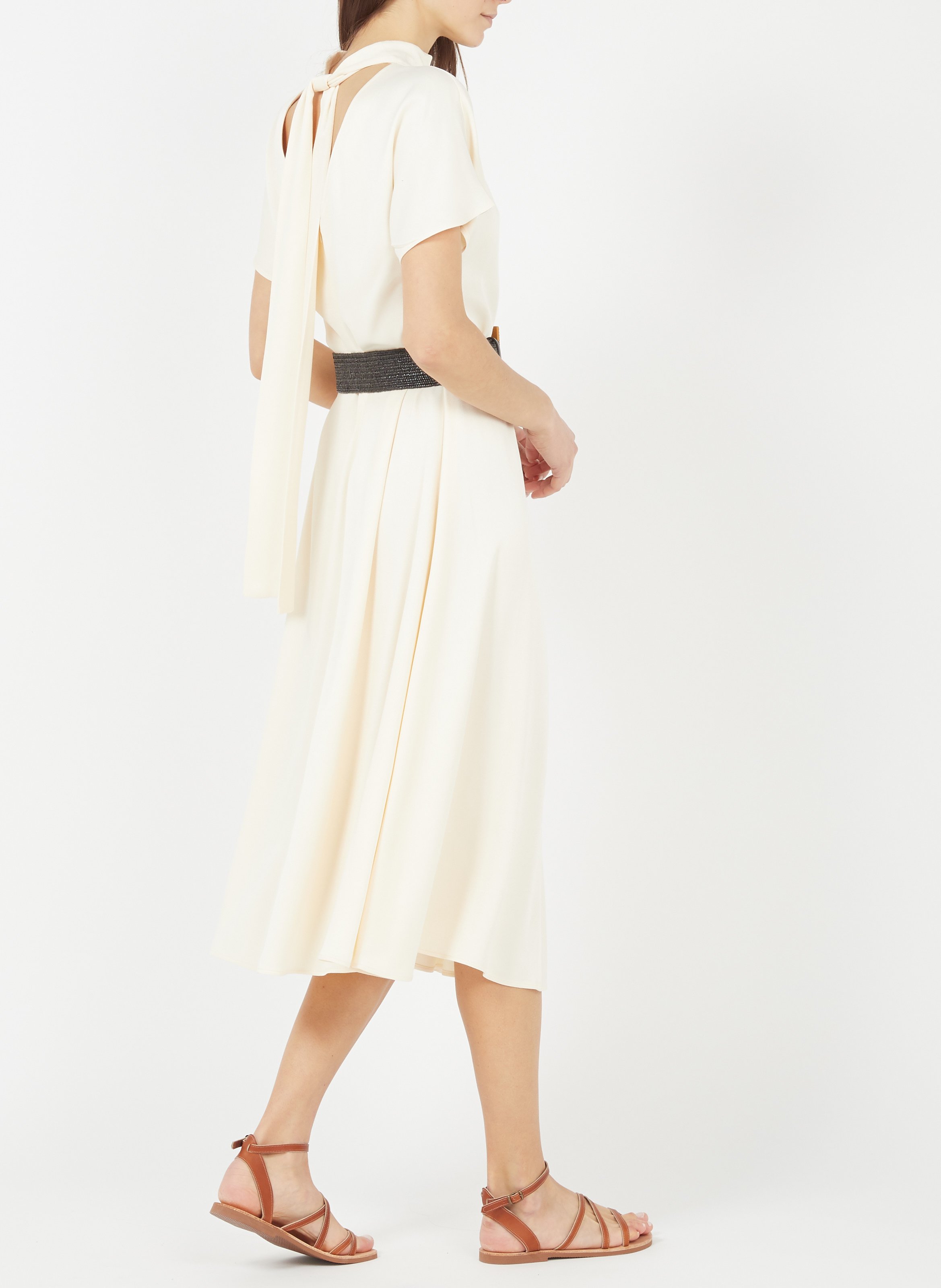 Abito Lungo A Collo Alto Satinato Con Laccetti Da Annodare Ivory Pattern  Max\u0026co. - Donna | Place des Tendances