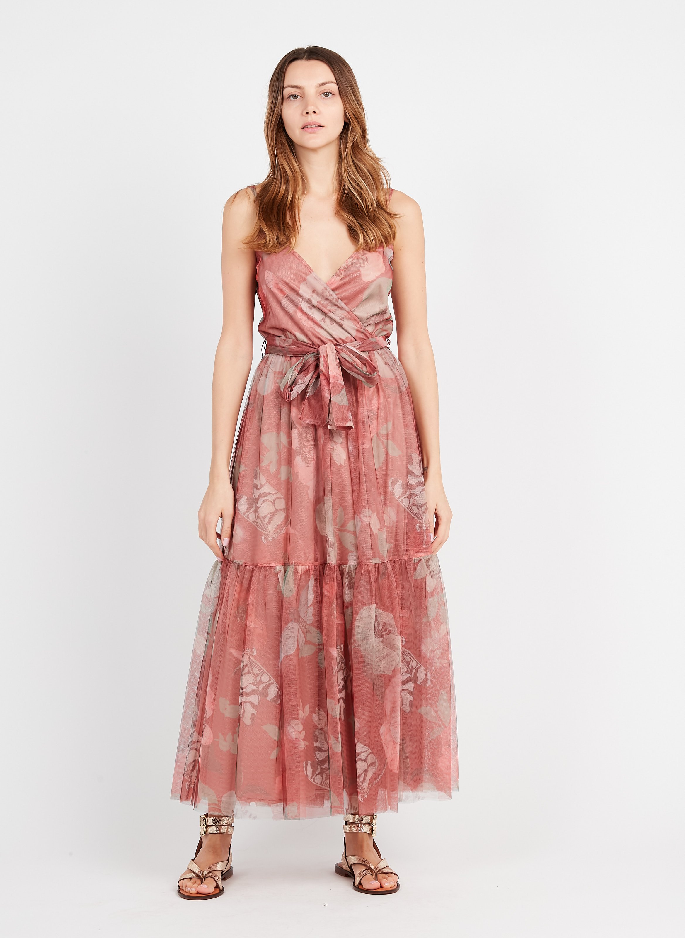 Abito Lungo Scollo Quadrato Stampato In Tulle Powder Pink Pattern Max\u0026co. -  Donna | Place des Tendances