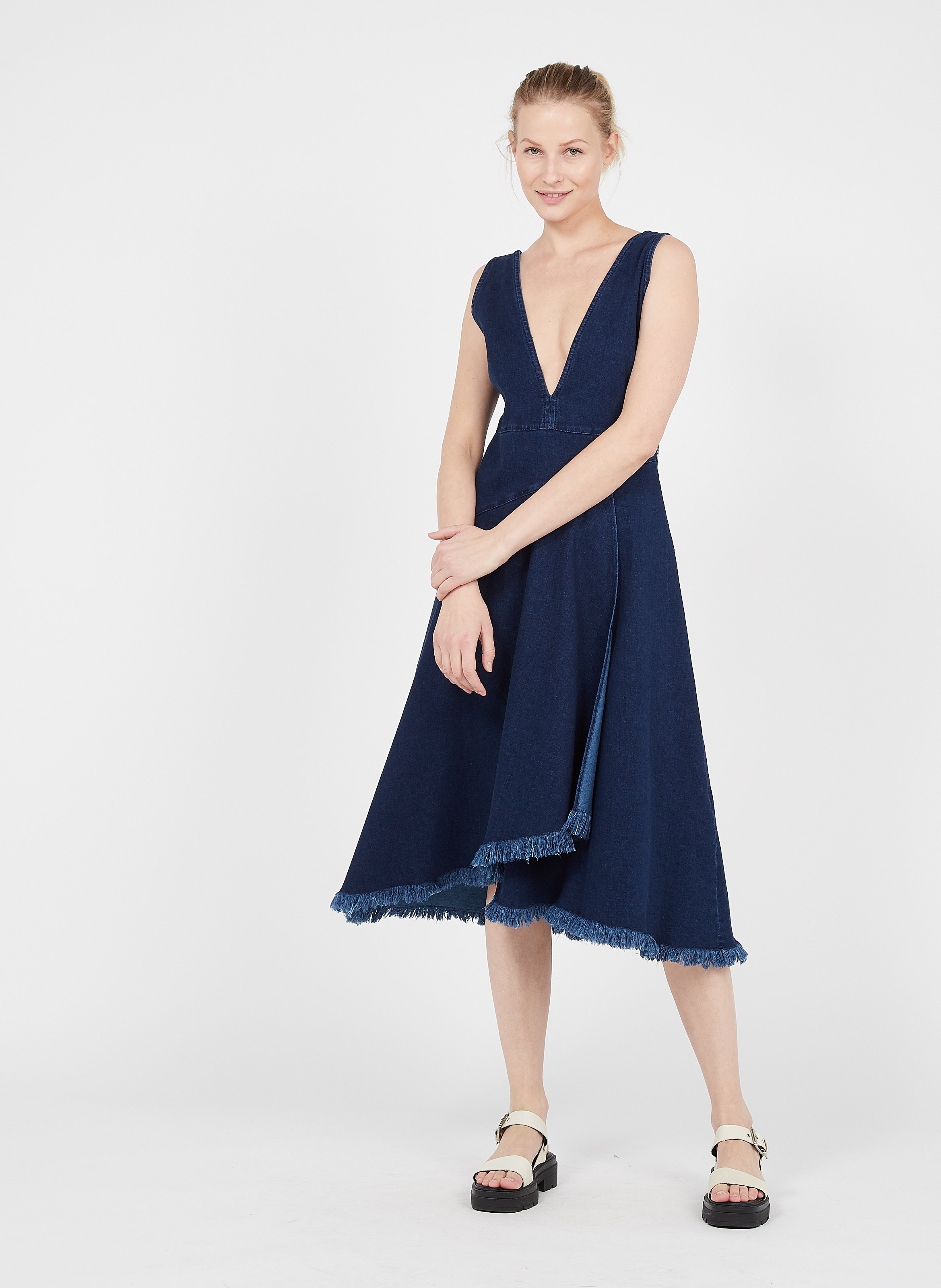 Abito Midi Scollo A V In Jeans Navy Blue Max\u0026co. - Donna | Place des  Tendances