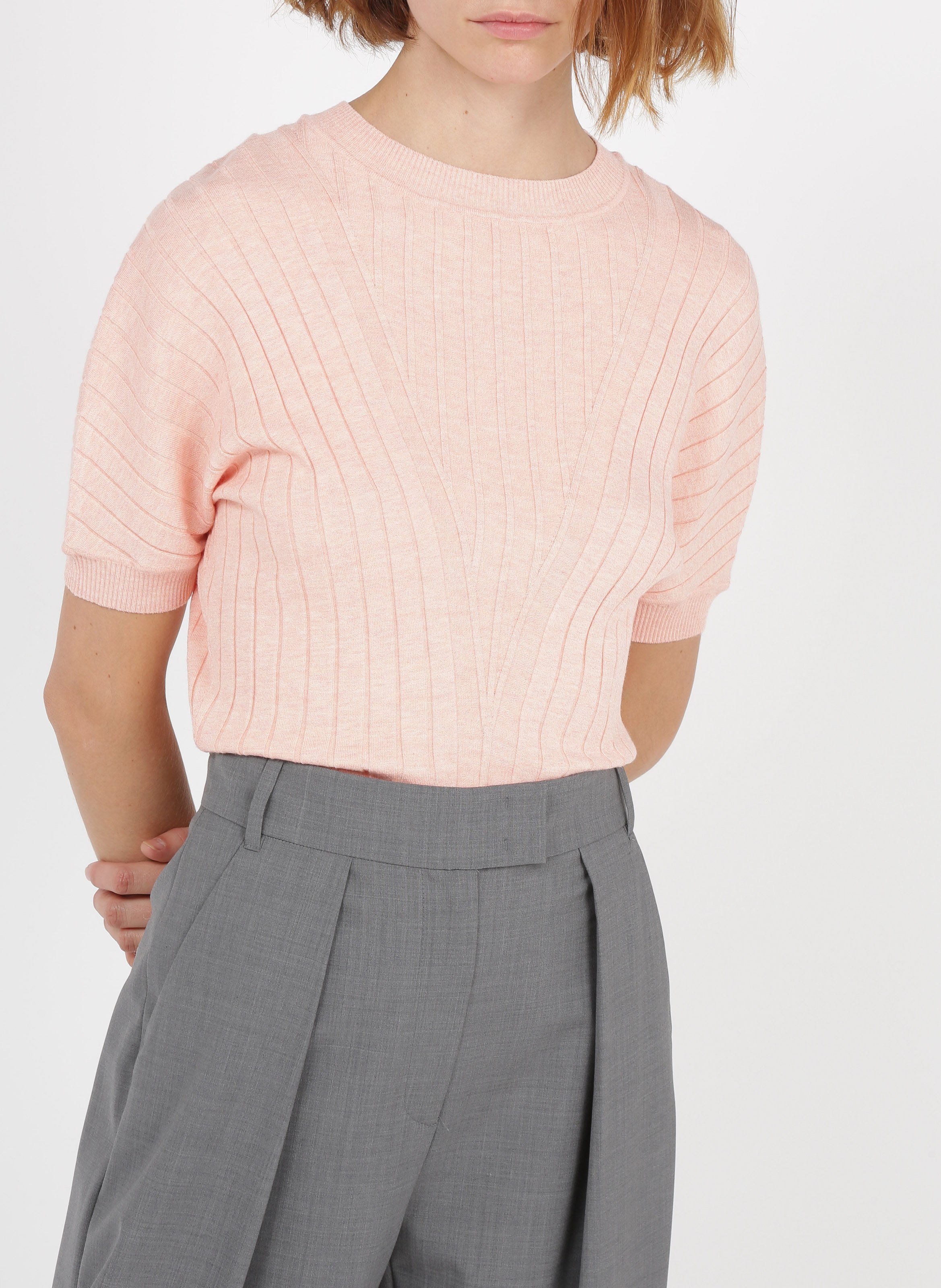 Maglione Scollo Tondo Con Bordo A Coste Salmon Pink Pattern Max\u0026co. - Donna  | Place des Tendances