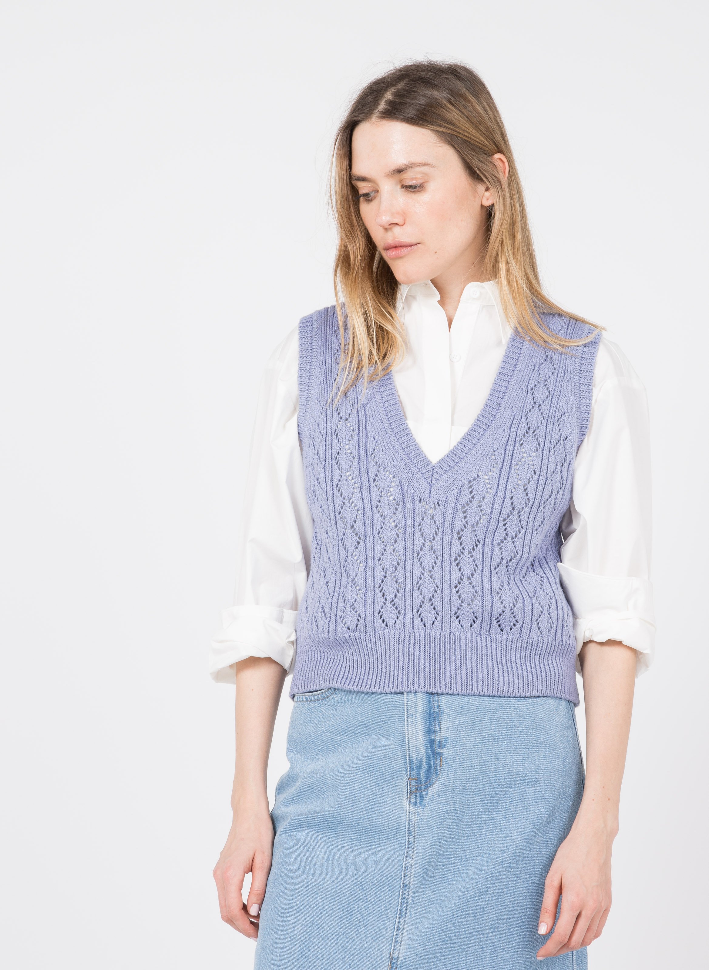 Maglione Senza Maniche Scollo A V In Misto Cotone Lilac Max\u0026co. - Donna |  Place des Tendances