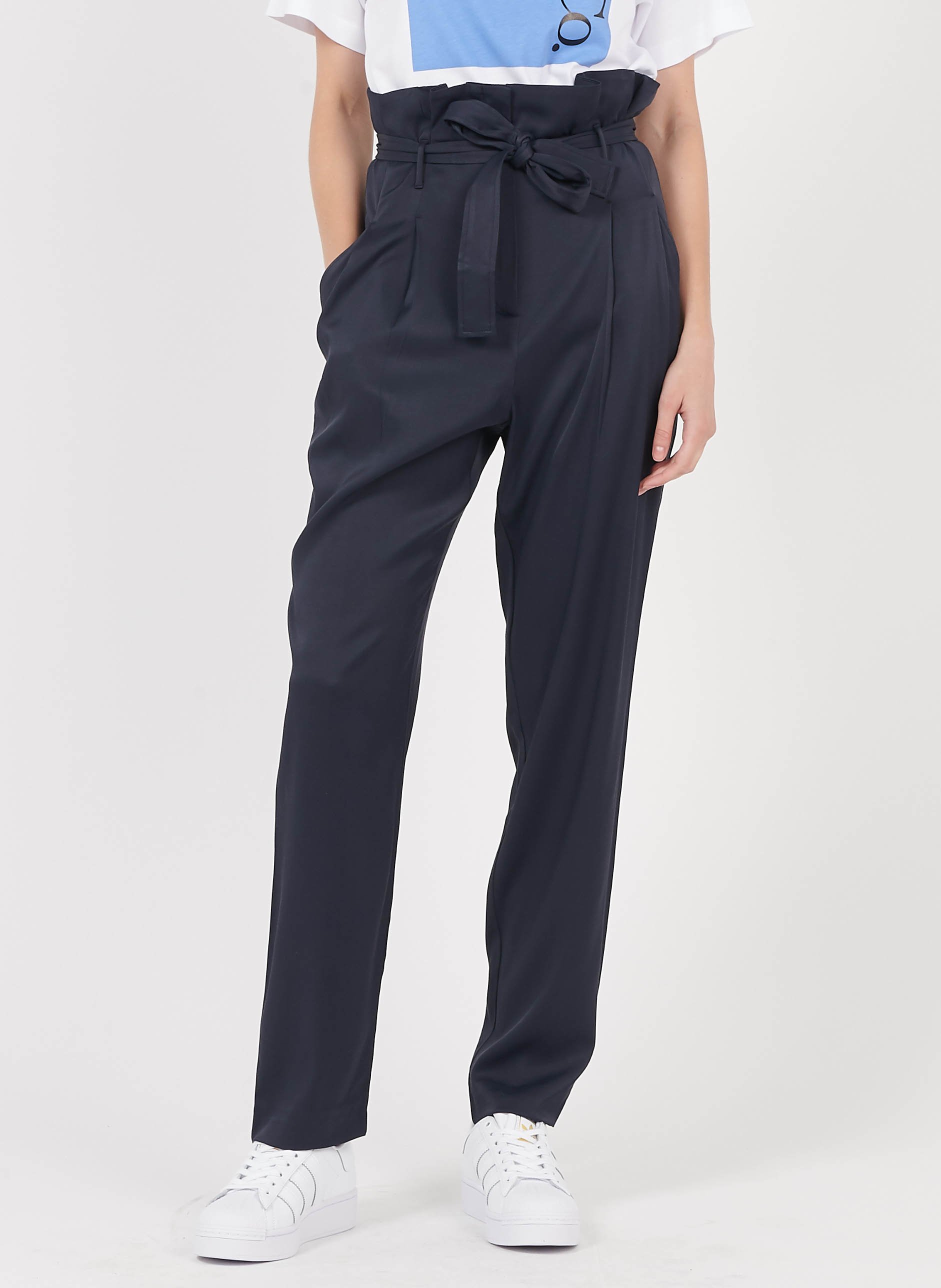 Pantaloni Dritti A Vita Alta Satinati Midnight Blue Max\u0026co. - Donna | Place  des Tendances