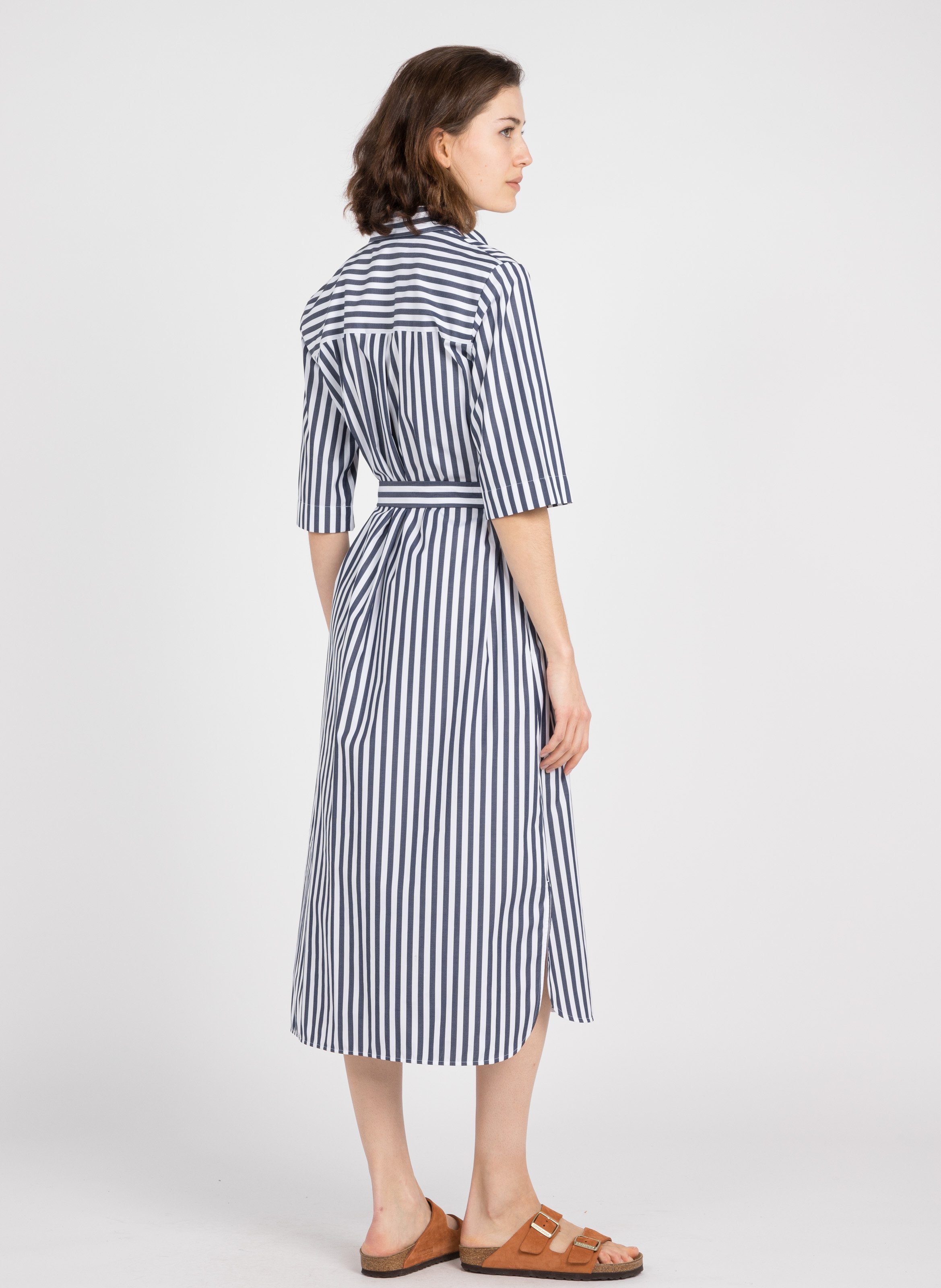 Abito Chemisier A Righe Con Collo Classico In Cotone Bleu Nuit Max Mara  Leisure - Donna | Place des Tendances