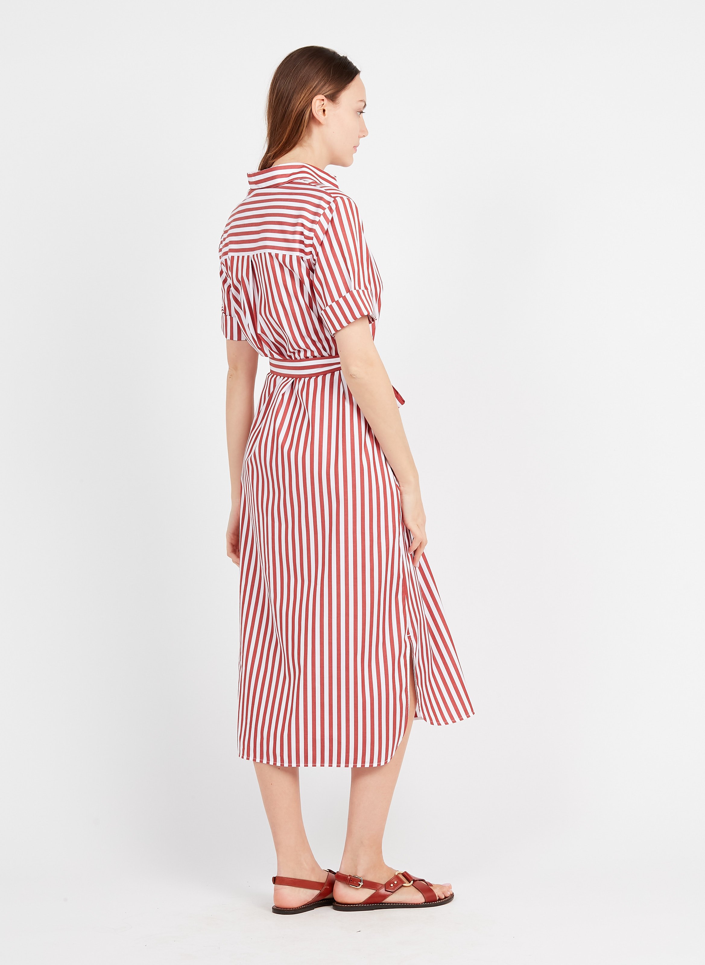 Abito Chemisier A Righe Con Collo Classico In Cotone Vieux Rose Max Mara  Leisure - Donna | Place des Tendances
