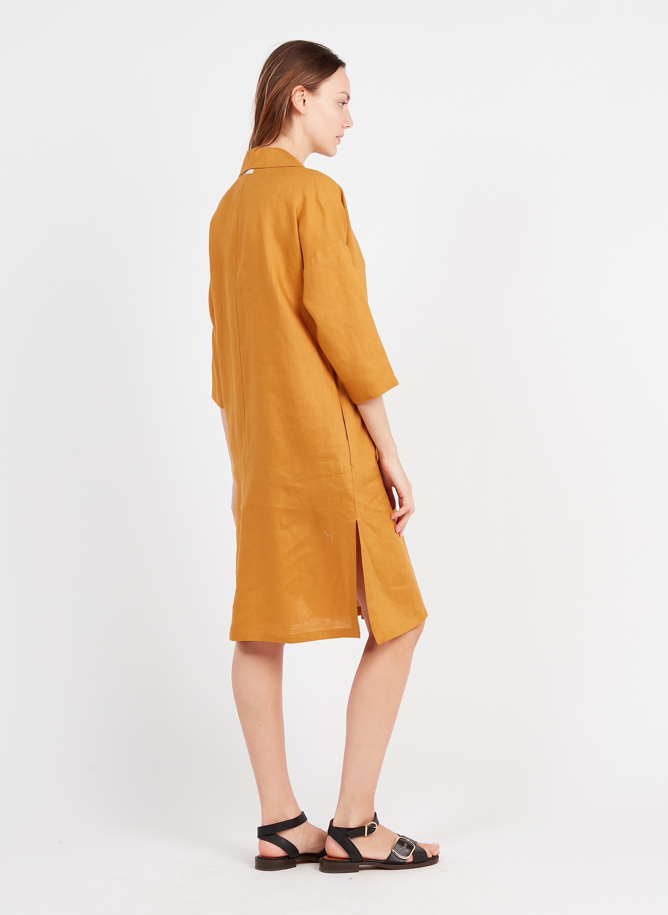 Vestito Midi Scollo A V In Lino Ocre Max Mara Leisure - Donna | Place des  Tendances