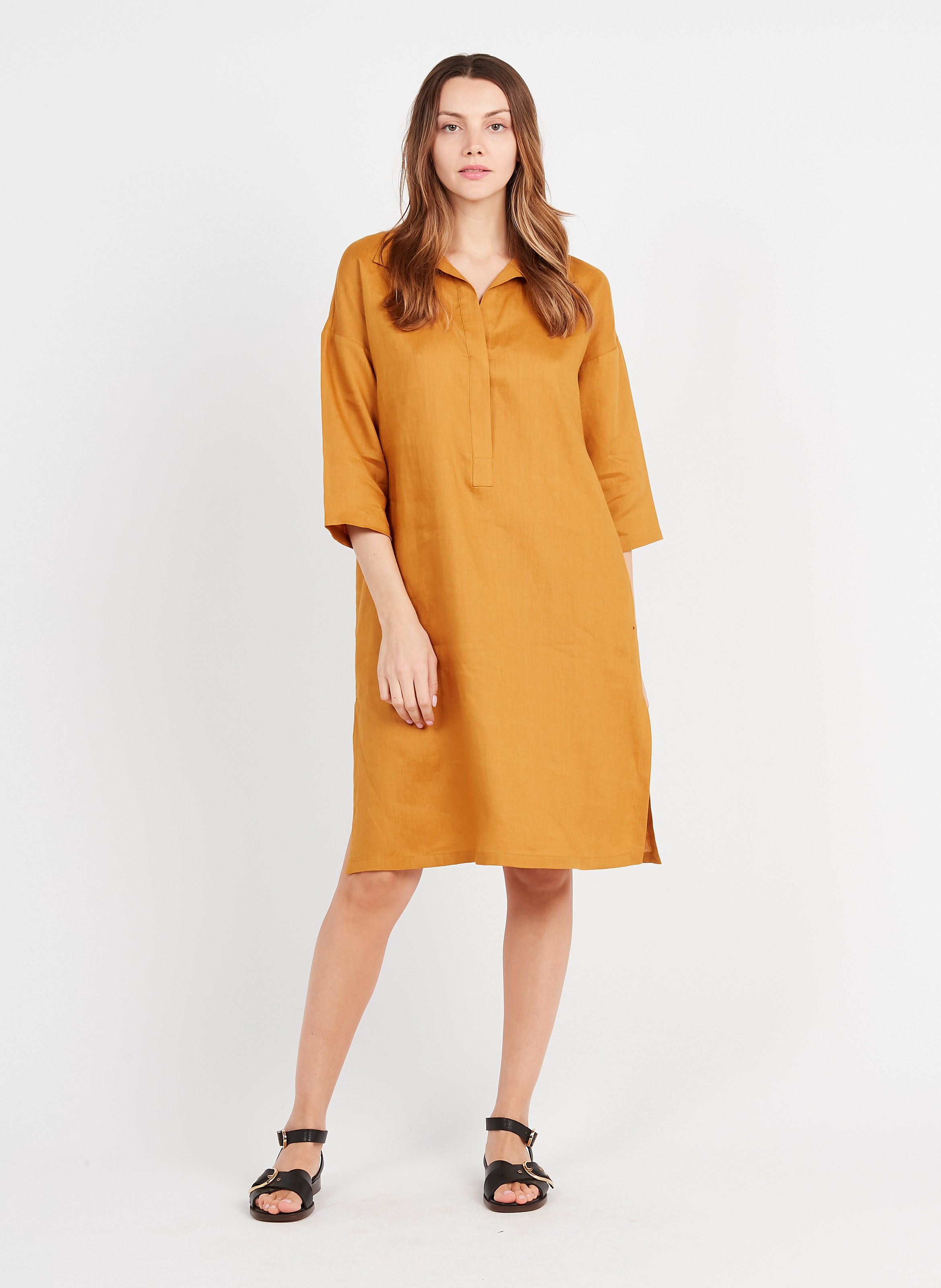 Vestito Midi Scollo A V In Lino Ocre Max Mara Leisure - Donna | Place des  Tendances