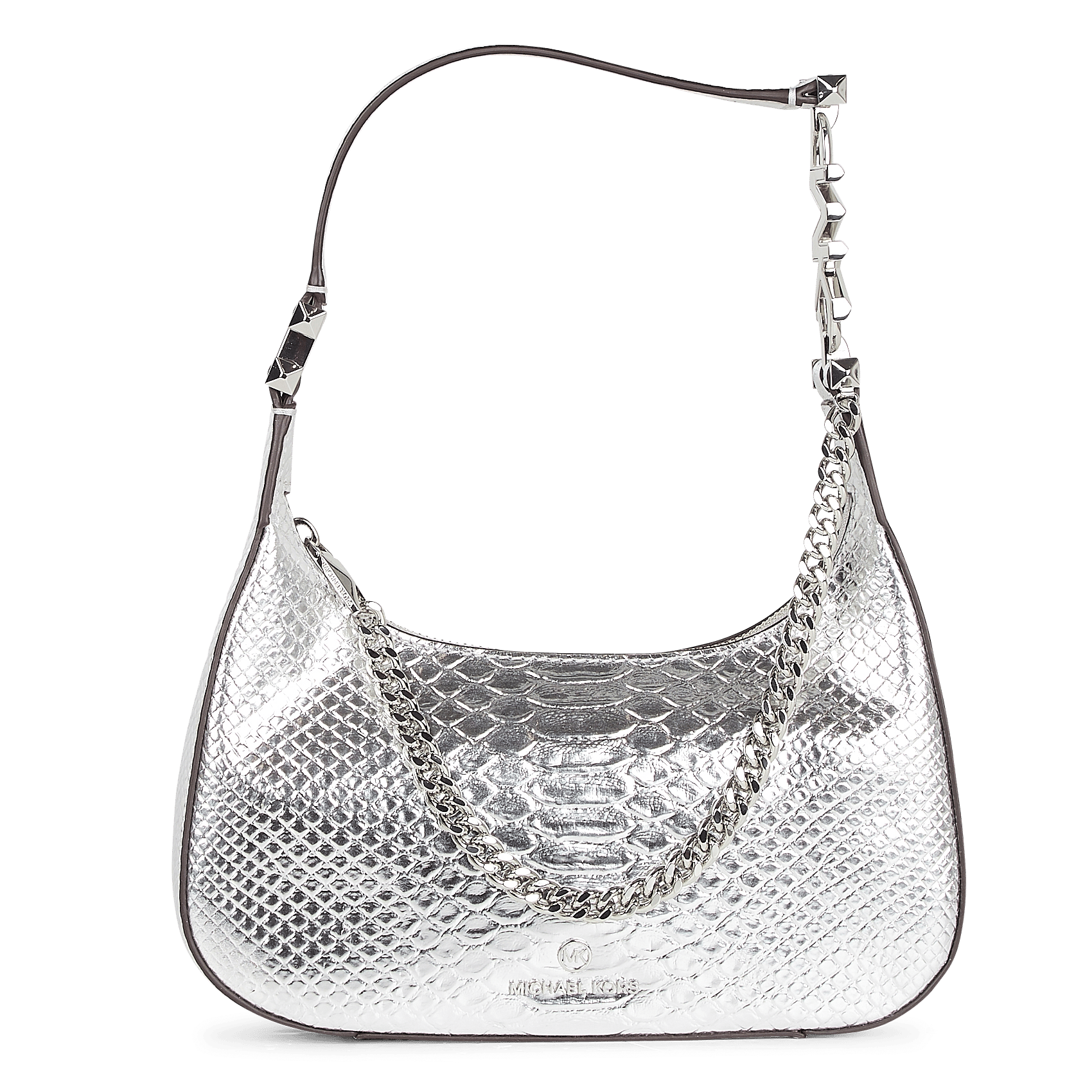 Borsa Baguette In Pelle Metallizzata Goffrata Coccodrillo Silver Michael  Kors - Donna | Place des Tendances