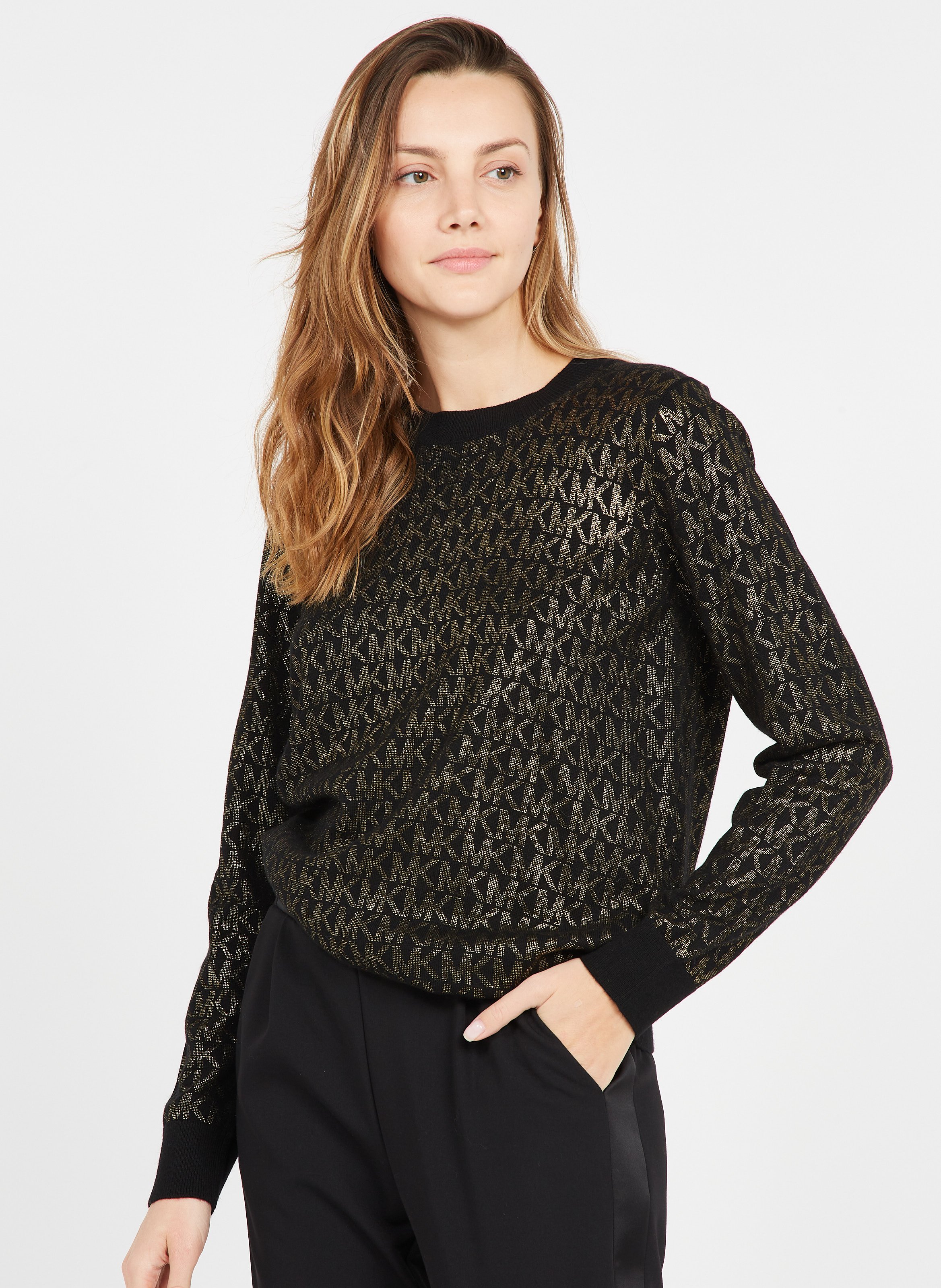 Maglione Scollo Tondo Jacquard In Lana Black/gold Michael Kors - Donna |  Place des Tendances