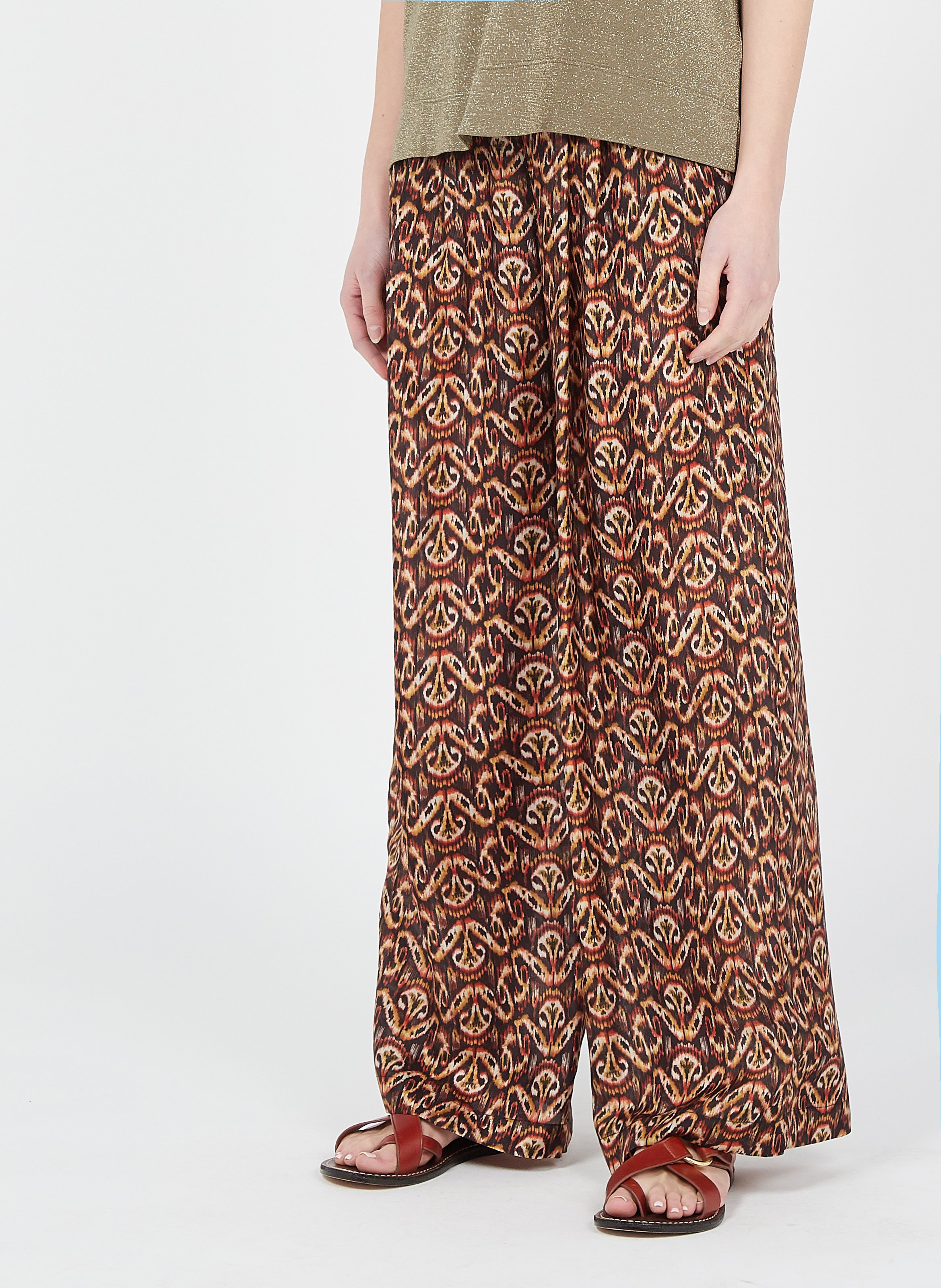 Pantaloni Larghi Stampati In Seta Noir Orange Momoni - Donna | Place des  Tendances