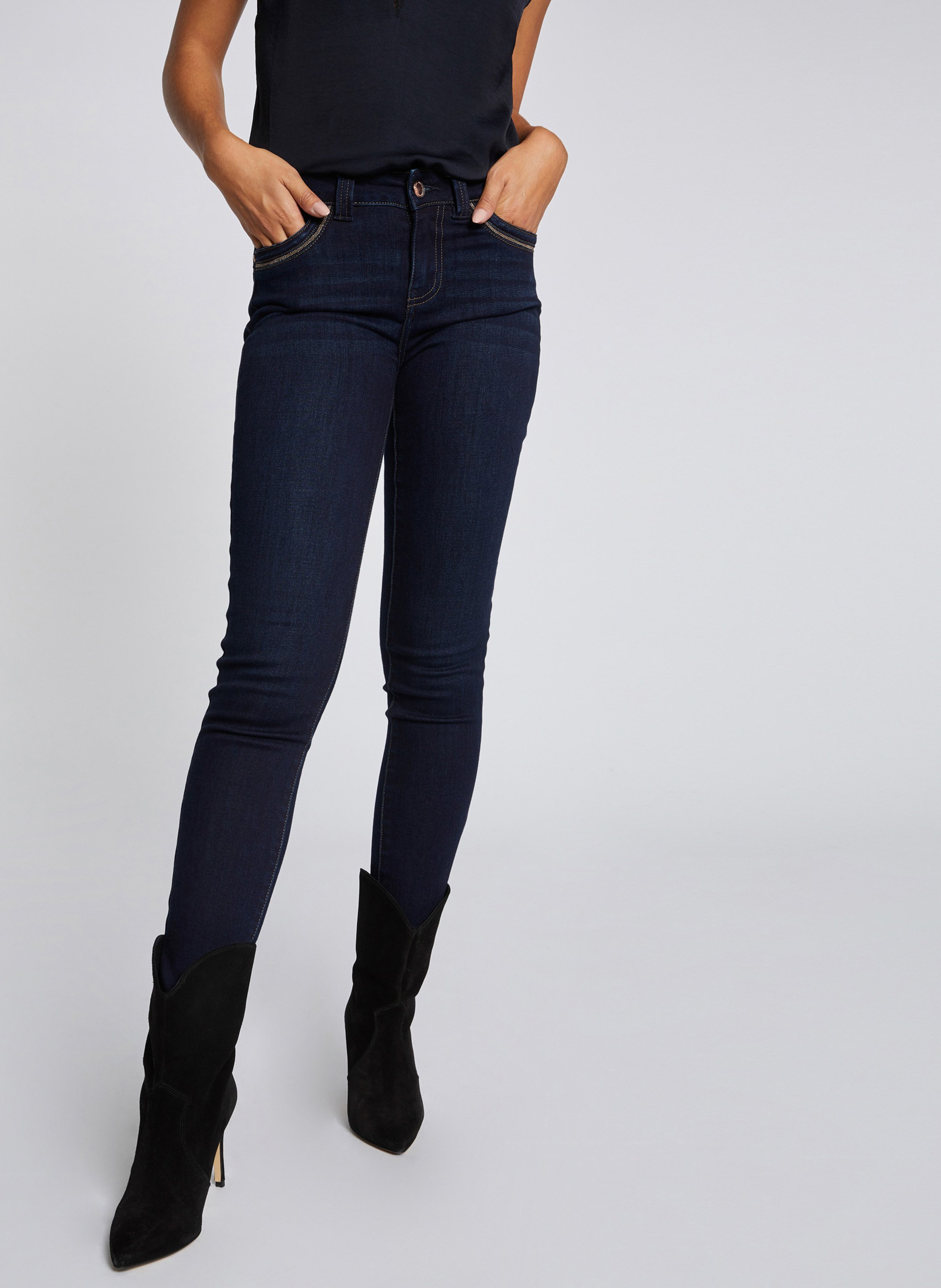 Jeans Skinny Vita Bassa Effetto Delavé Dark Blue Morgan - Donna | Place des  Tendances