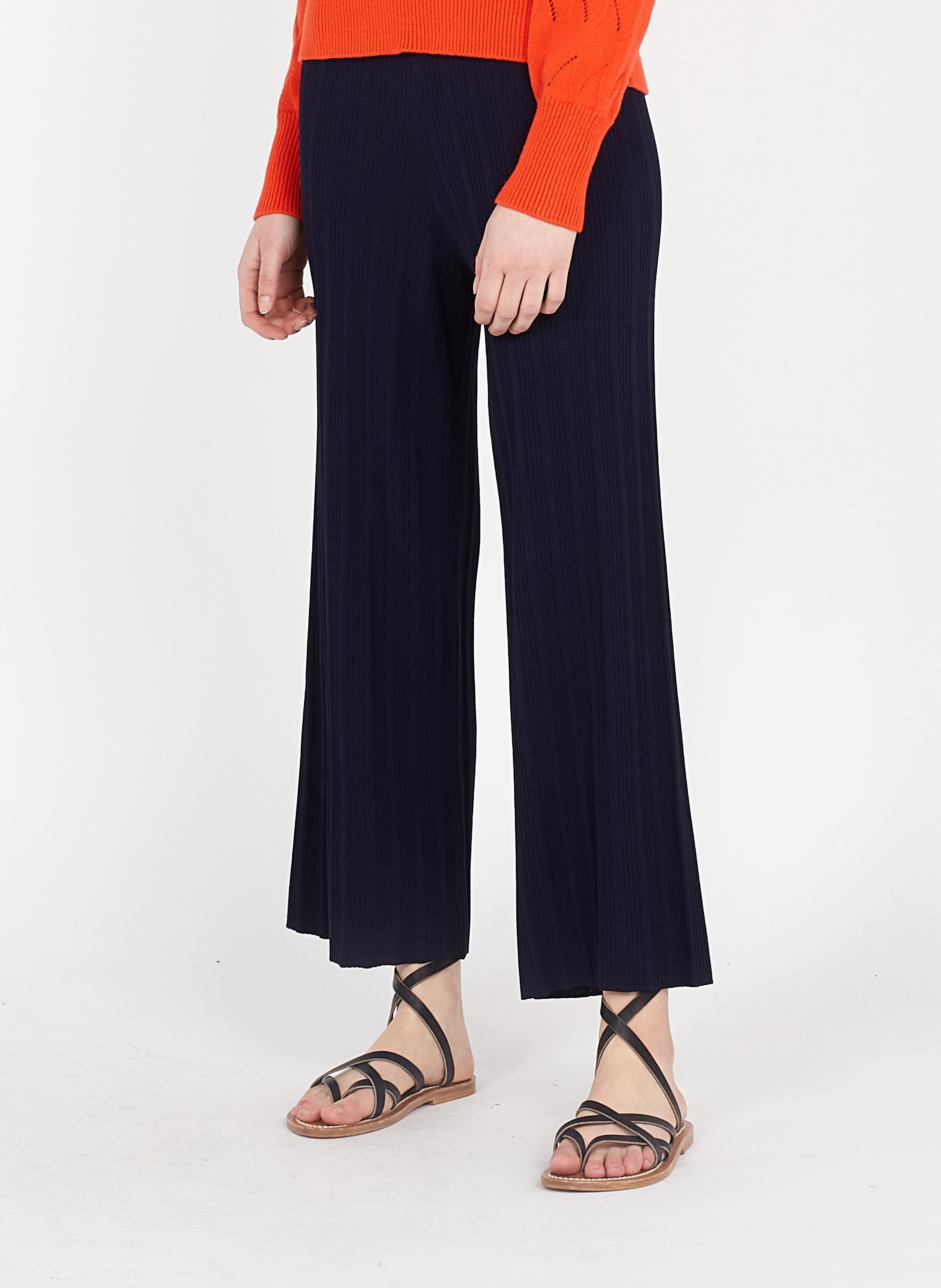 Pantaloni In Maglia A Coste Bleu Marine Nice Things - Donna | Place des  Tendances