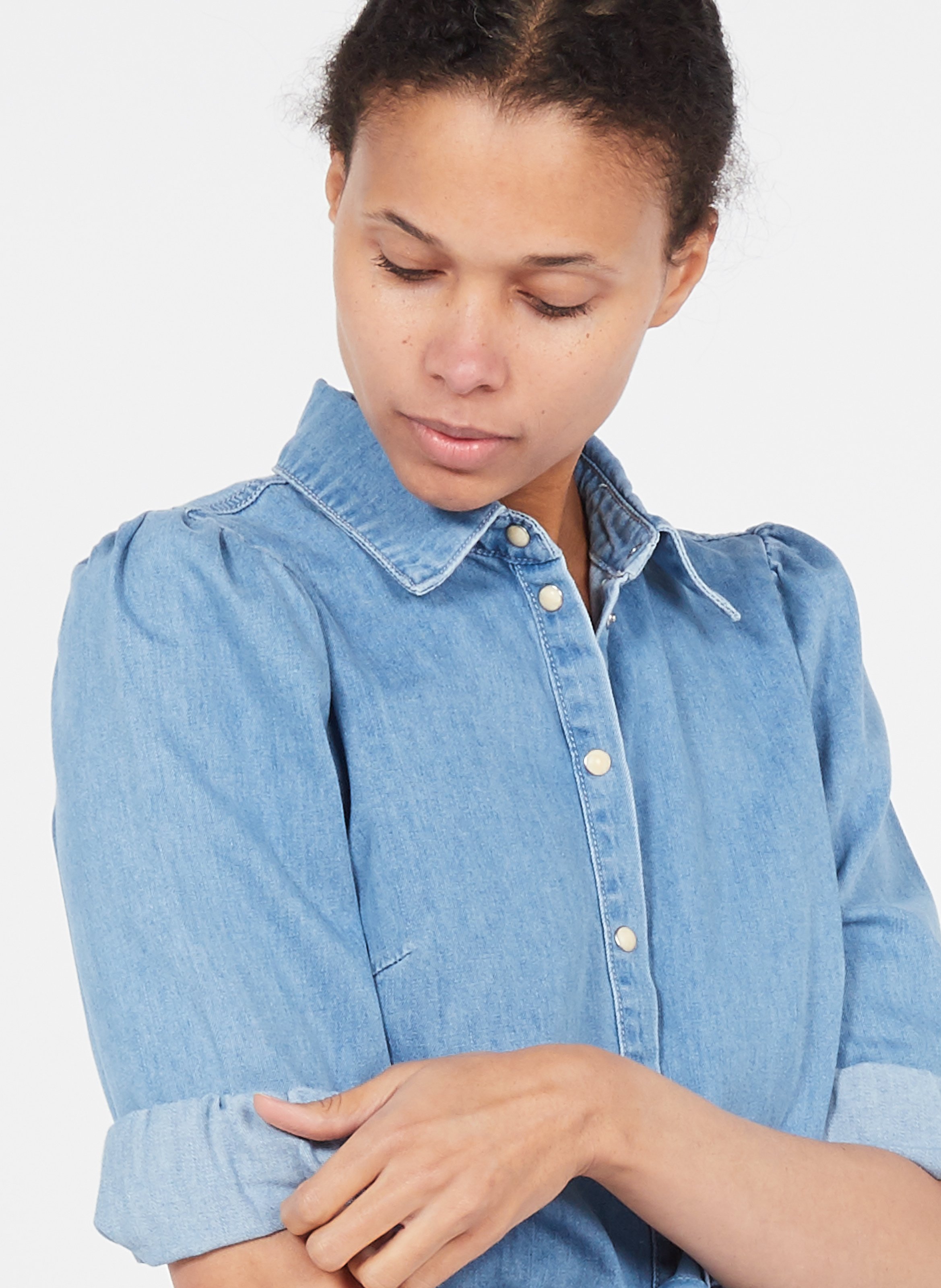 Abito Corto In Jeans Con Maniche A Sbuffo Light Blue Denim Object - Donna |  Place des Tendances