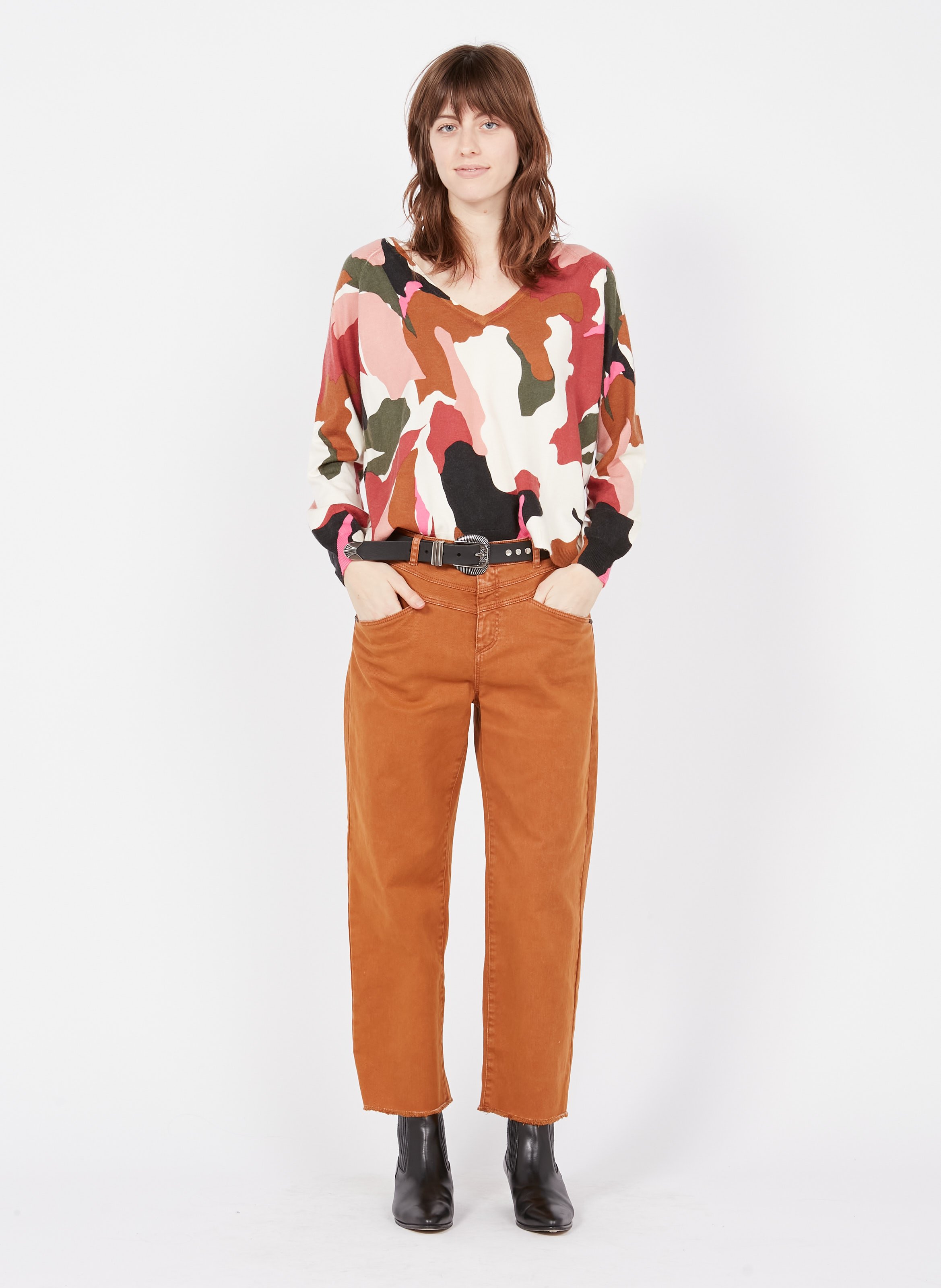 Jeans Larghi A Vita Alta Cognac One Step - Donna | Place des Tendances