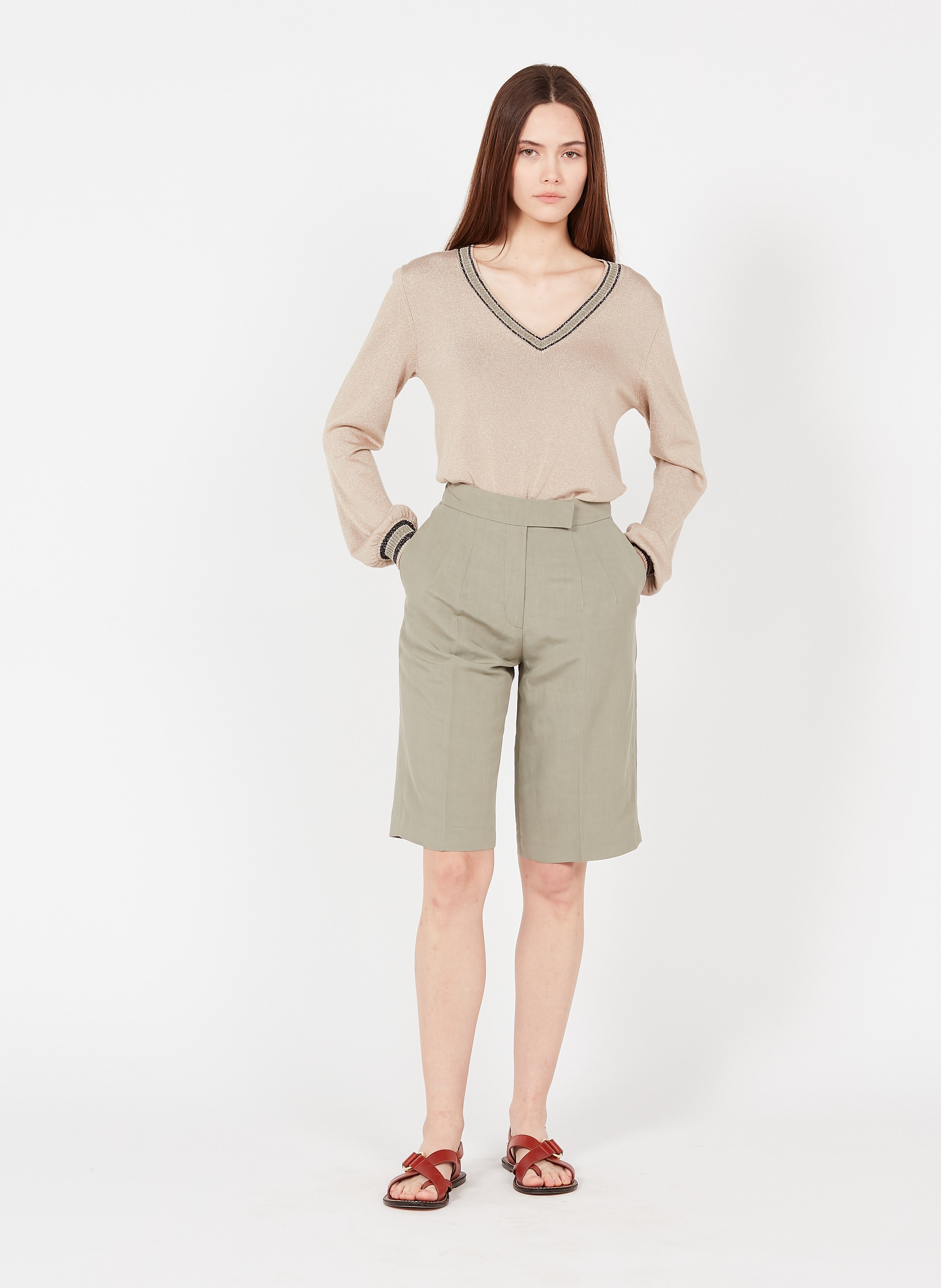 Bermuda Leggeri In Tela Di Misto Lino Kaki Moyen Pablo - Donna | Place des  Tendances