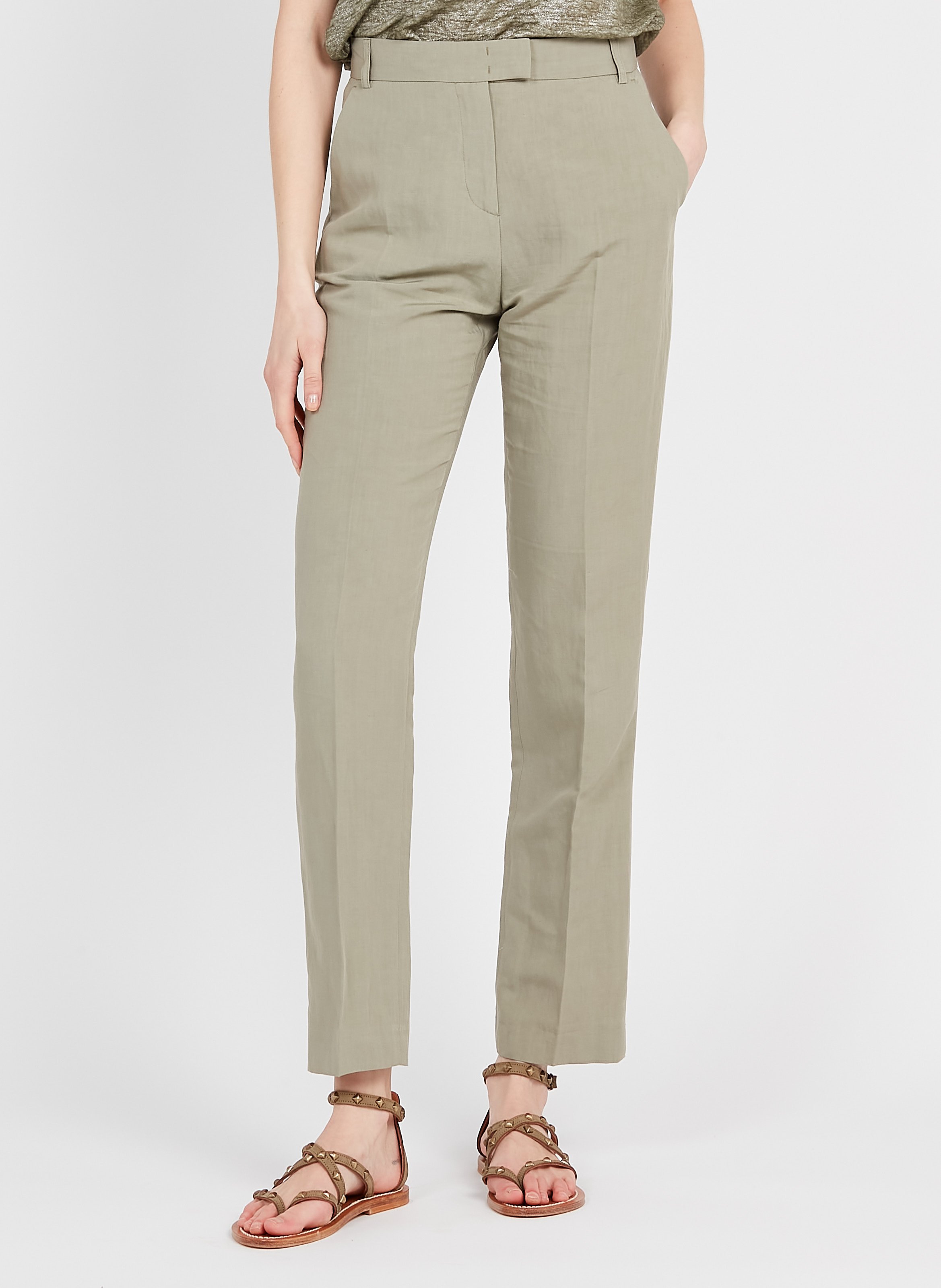 Pantaloni Dritti In Misto Lino Kaki Moyen Pablo - Donna | Place des  Tendances