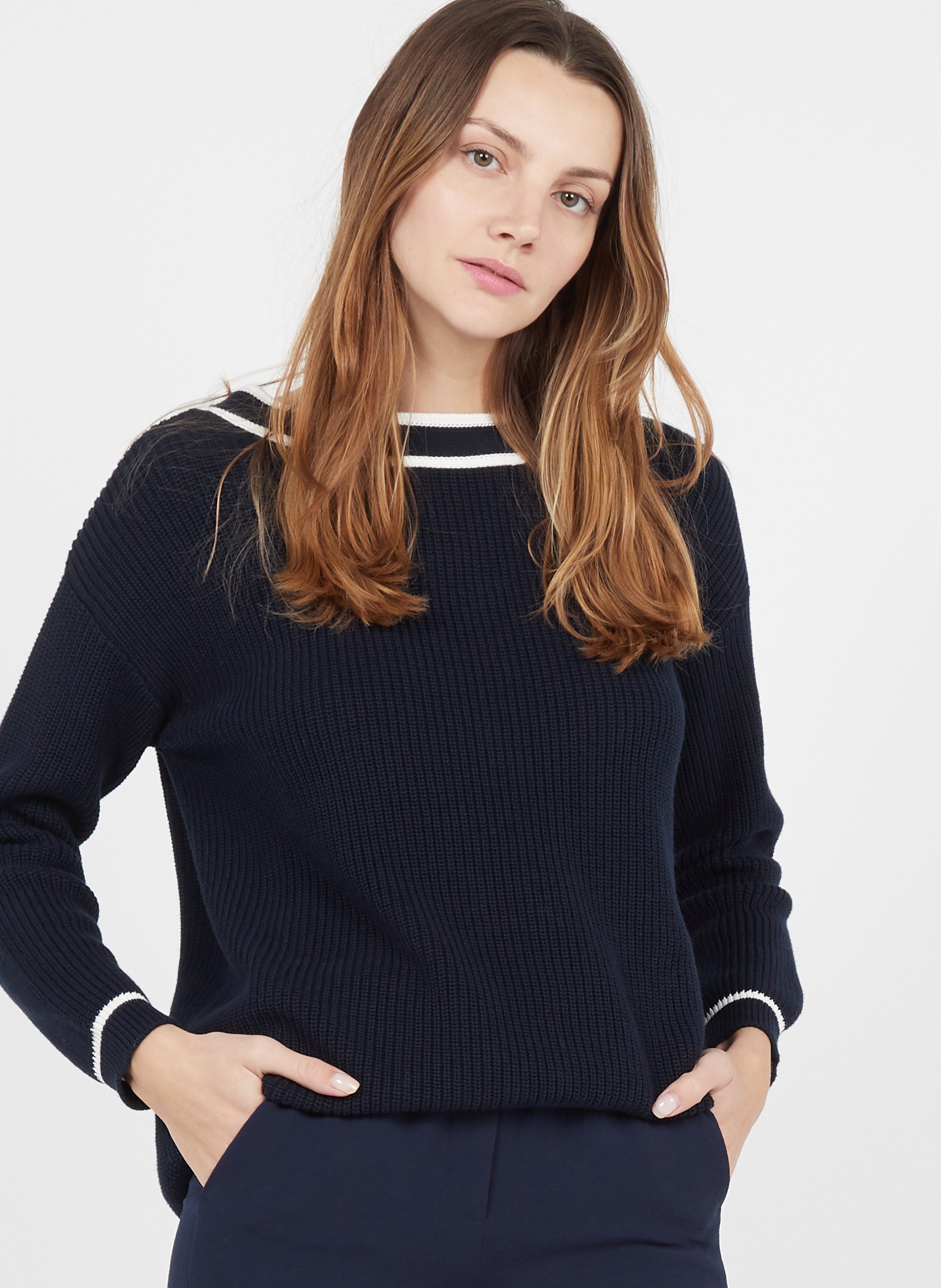 Maglione donna maglioncino cardigan corto pullover lana invernale slim blu  M L – PLAYSTYLE