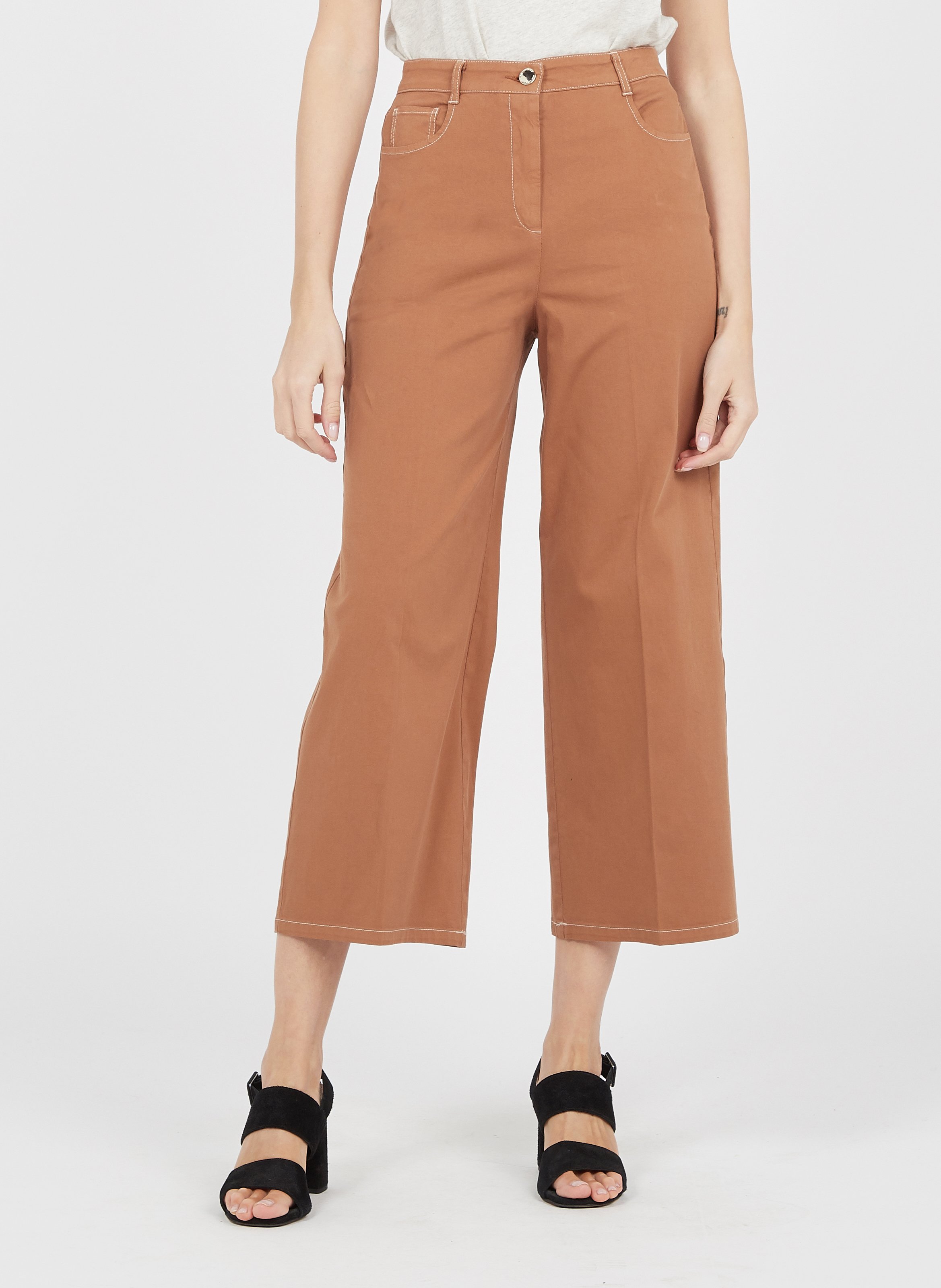 Pantaloni Dritti In Cotone Piqué Camel Pennyblack - Donna | Place des  Tendances