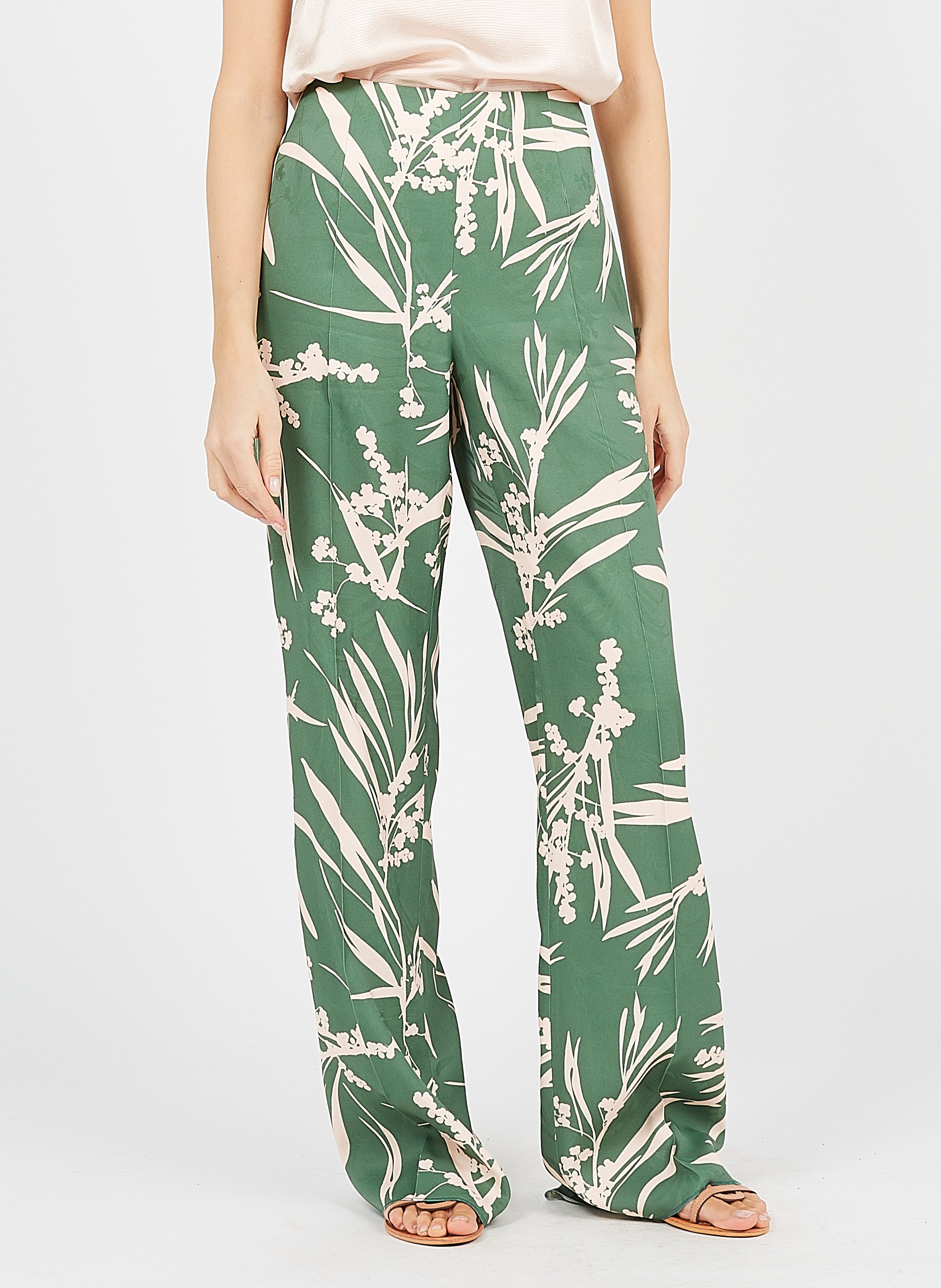 Pantaloni Larghi A Vita Alta Stampati Sage Green Pattern Pennyblack - Donna  | Place des Tendances