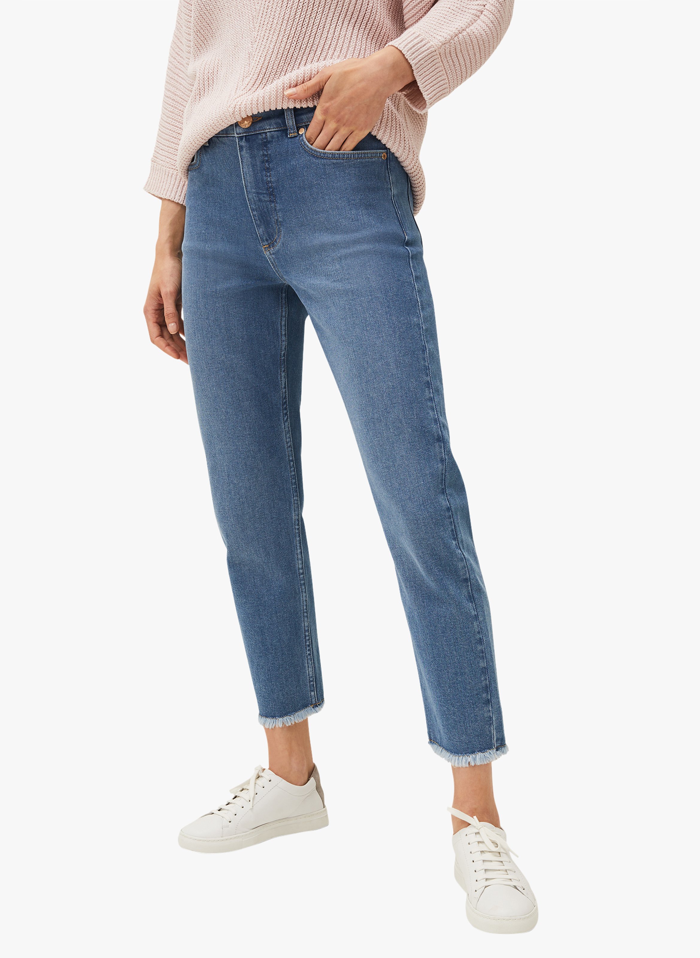 Jeans Dritti In Misto Cotone Con Orlo A Taglio Vivo Blue Phase Eight -  Donna | Place des Tendances