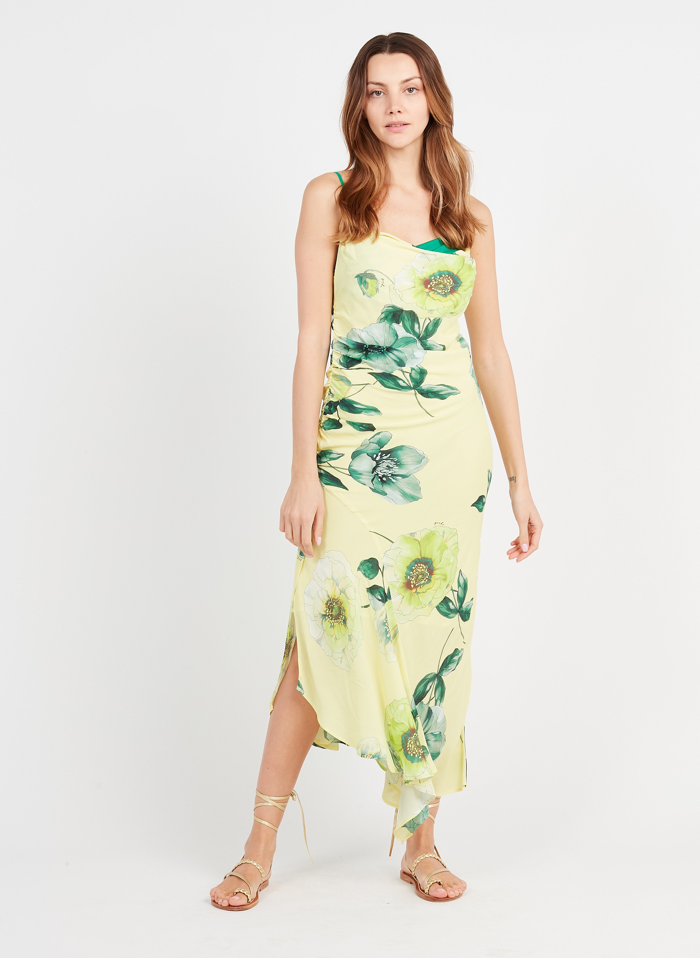 Abito Lungo Con Collo Ad Anello E Stampa Mult.giallo/verde Pinko - Donna |  Place des Tendances