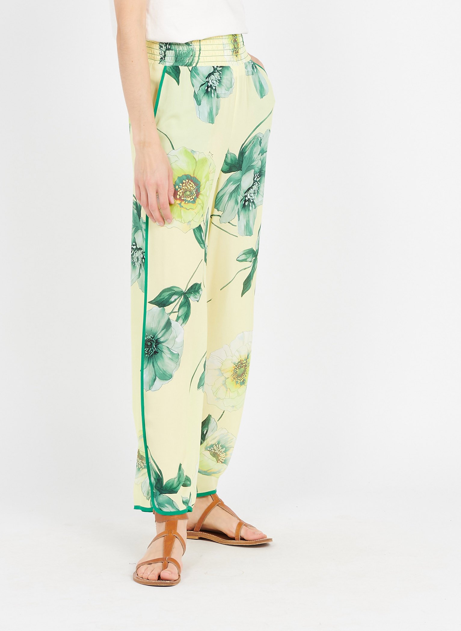 Pantaloni Larghi In Voile Con Stampa Floreale Mult.giallo/verde Pinko -  Donna | Place des Tendances
